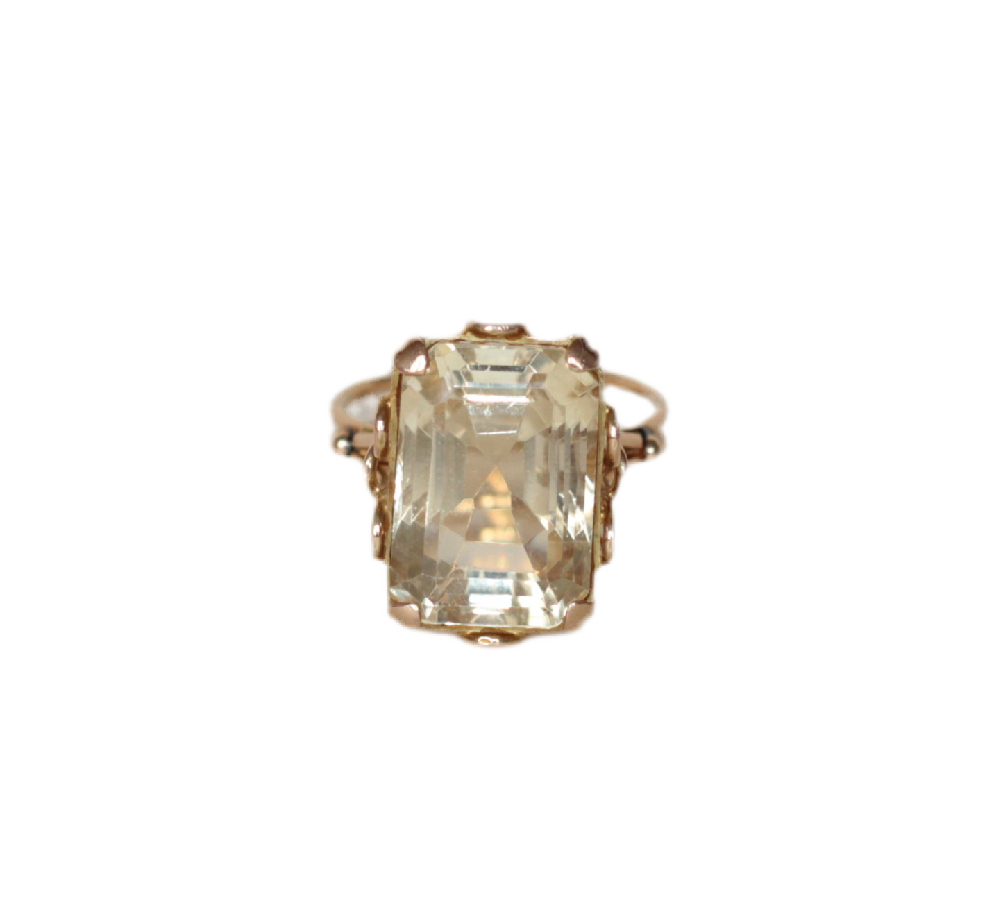 1960s Cocktail Ring in 18K Solid Gold with Large Citrine