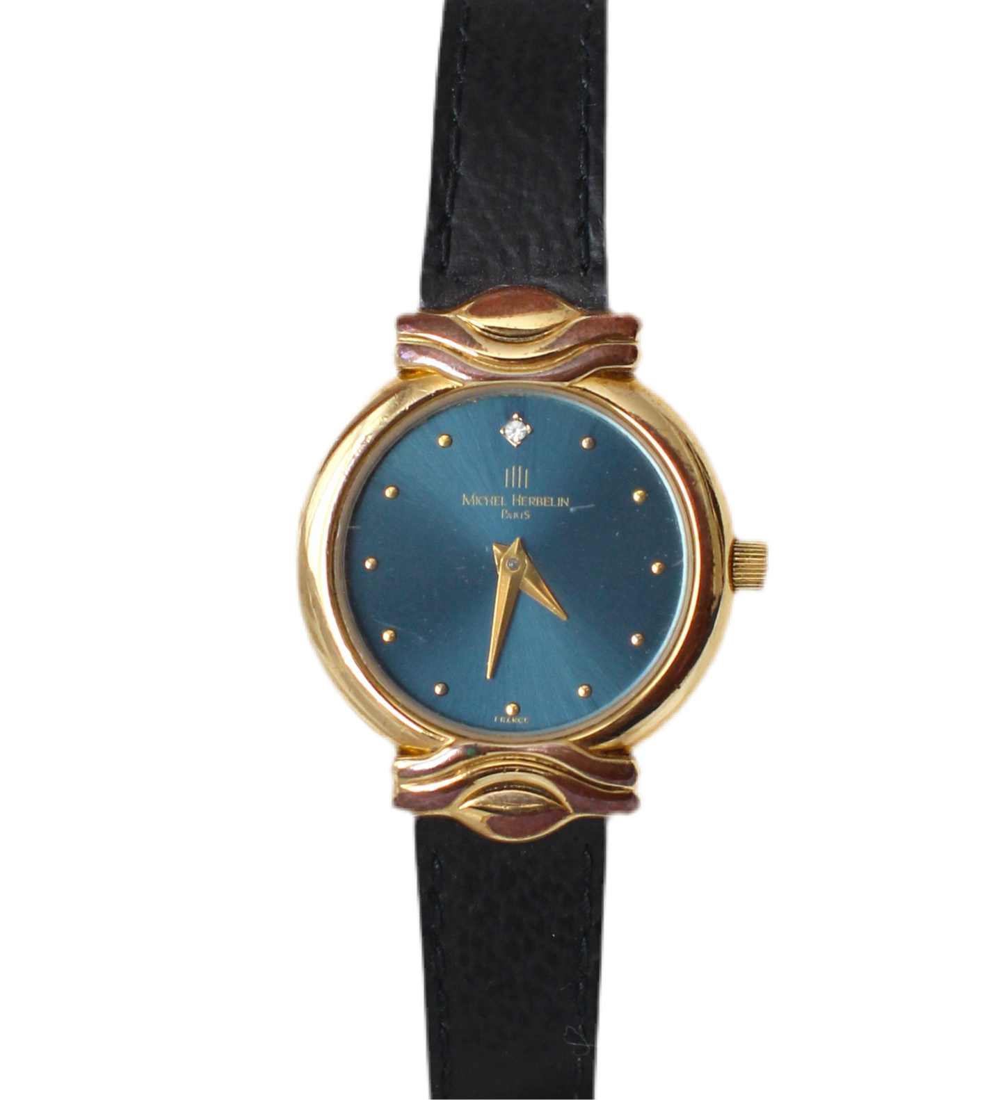 Rare Vintage Michel Herbelin Paris Watch with Petrol Blue Dial