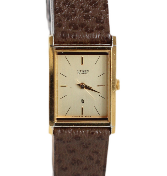 Vintage Citizen Tank Watch – Brown/Grey Genuine Ostrich Leather Strap