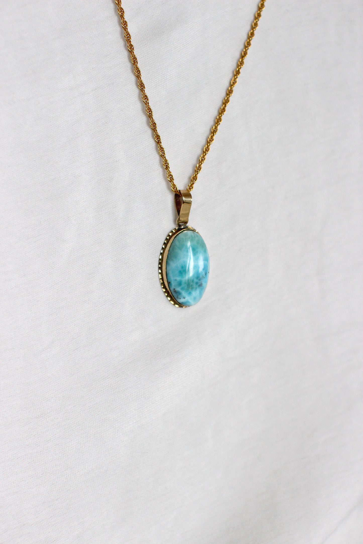 Antique 14k yellow gold & Larimar "The Atlantis Stone"