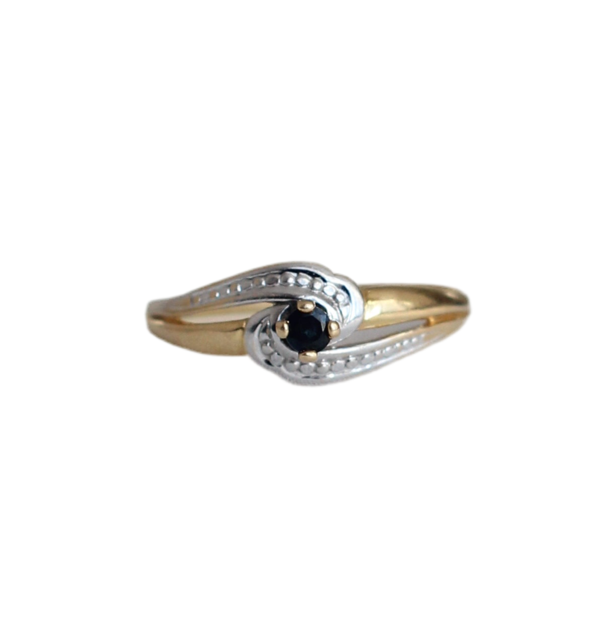 Vintage 1960s Tourbillon 18k Gold Ring with Central Sapphire