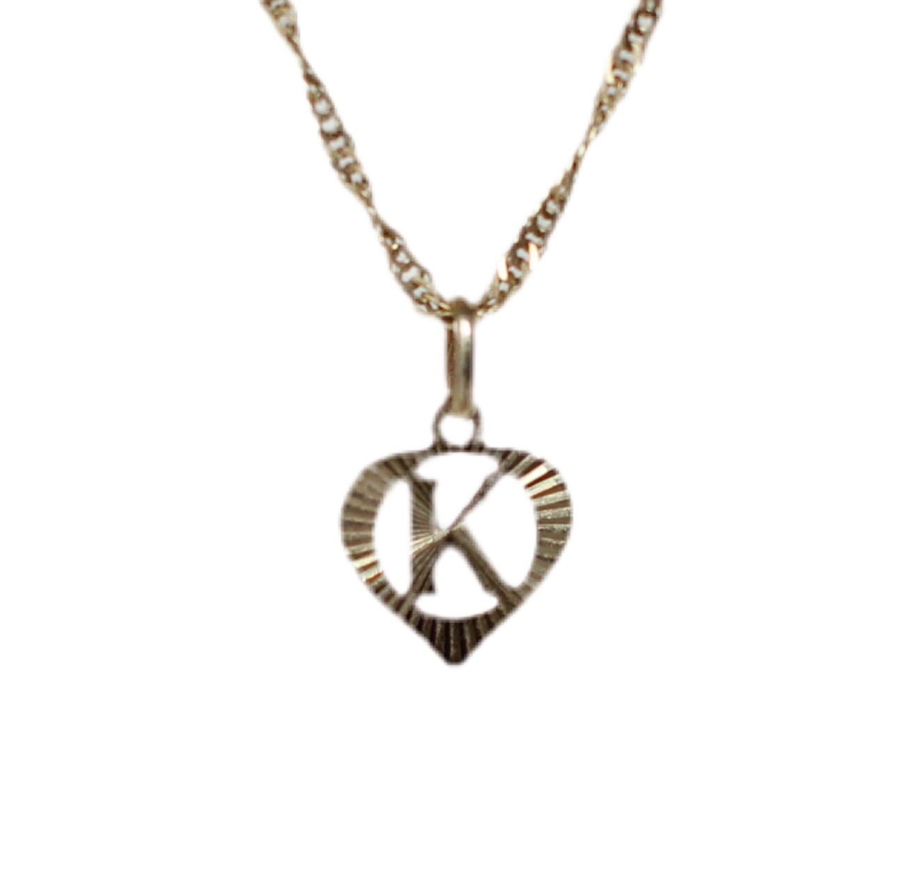 9k Yellow Gold Pendant – Letter "K" in a Heart – Reflective Finish