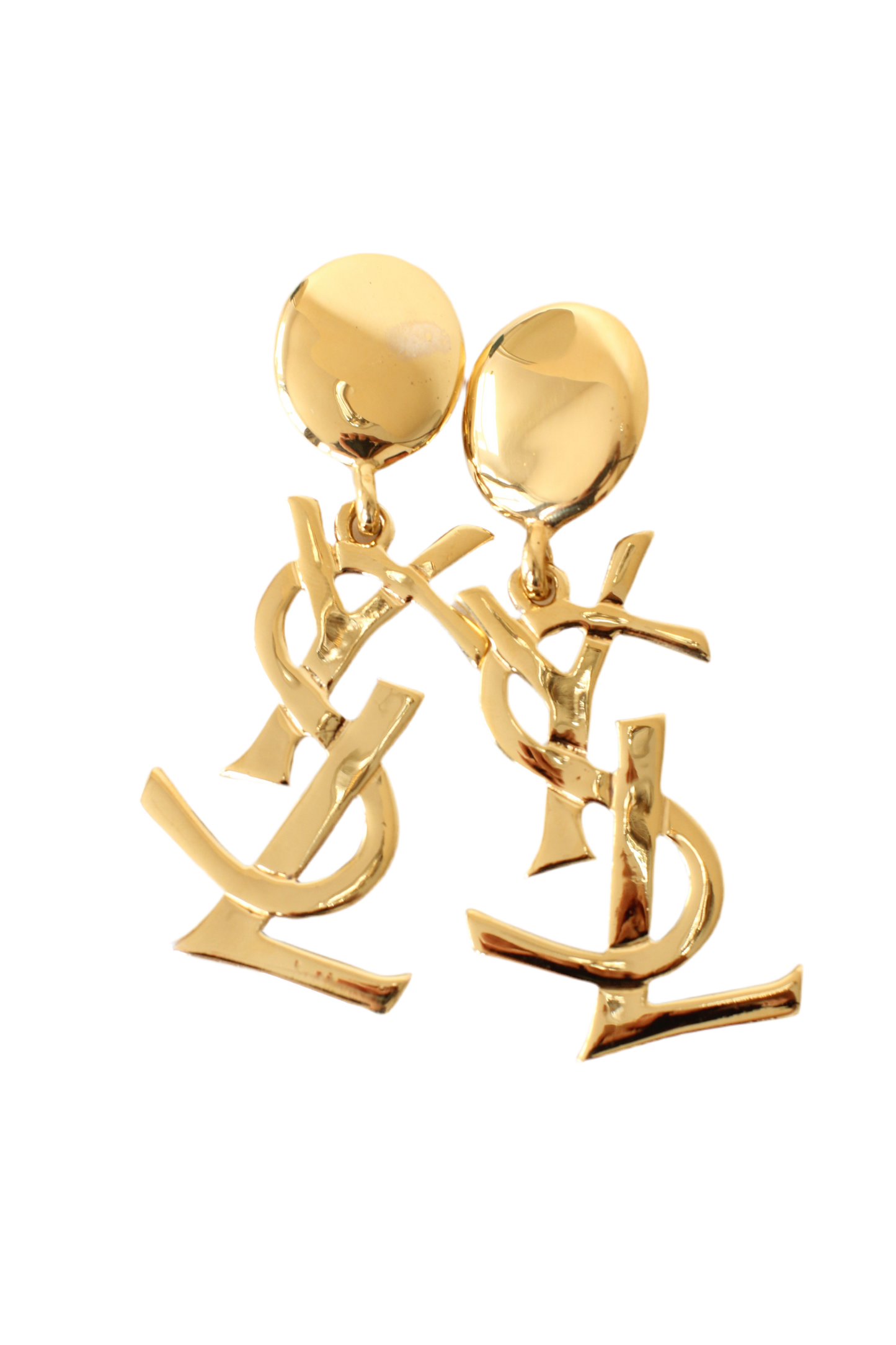 1980s Yves Saint Laurent Gold-Tone Logo Earrings