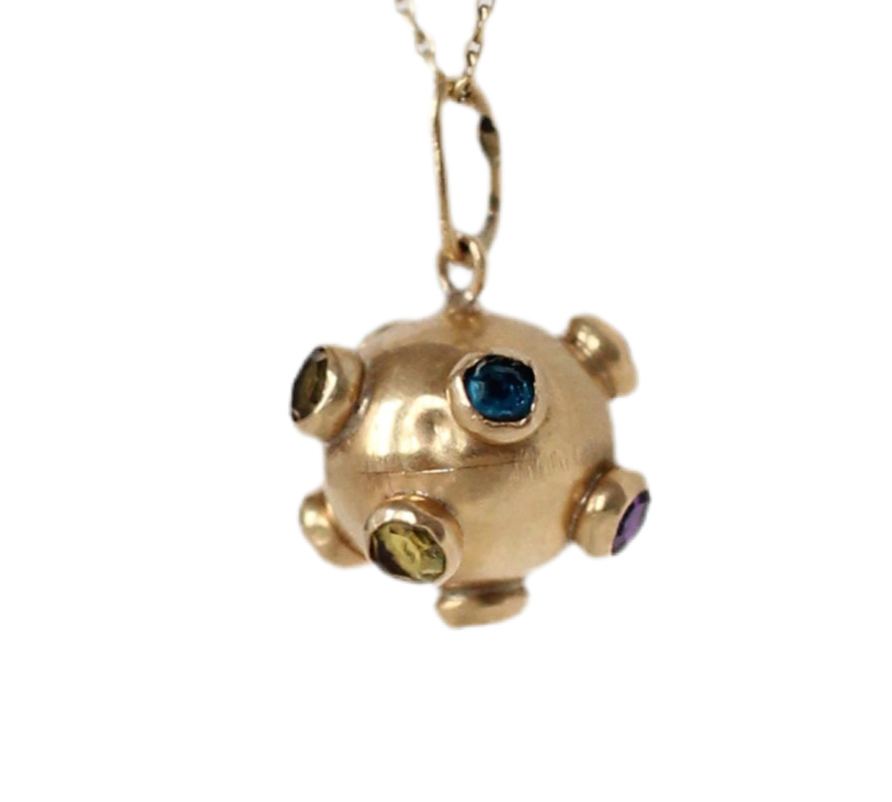 1960s 18k Gold "Sputnik" Pendant with Colored Fantasy strasses