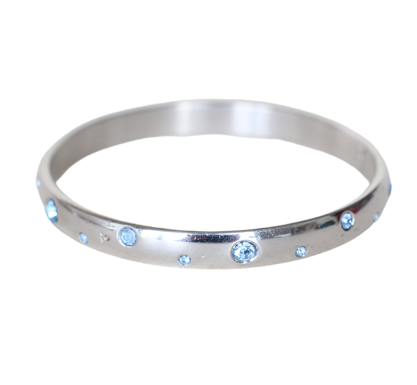 Yves Saint Laurent Sterling Silver & Swarovski Bangle – Sky Blue Crystals, Signed, 1990s