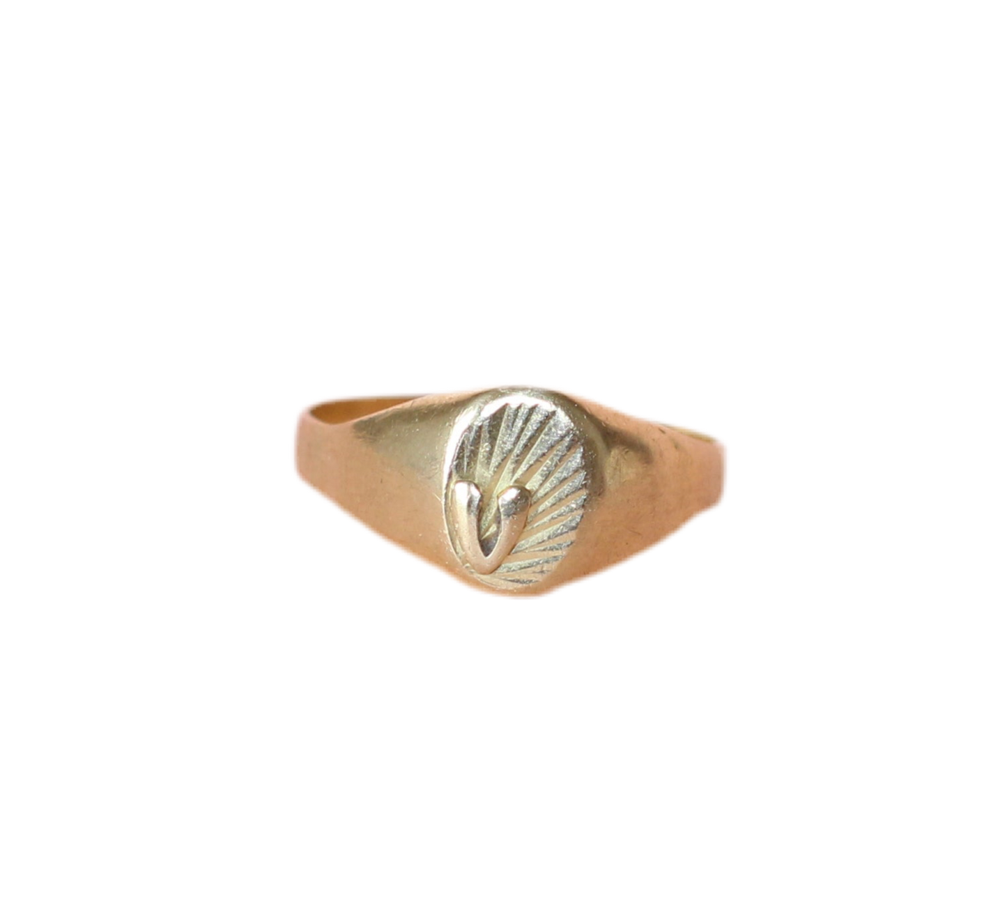 1980s Hand-Engraved "V" Signet Ring in 18k Gold