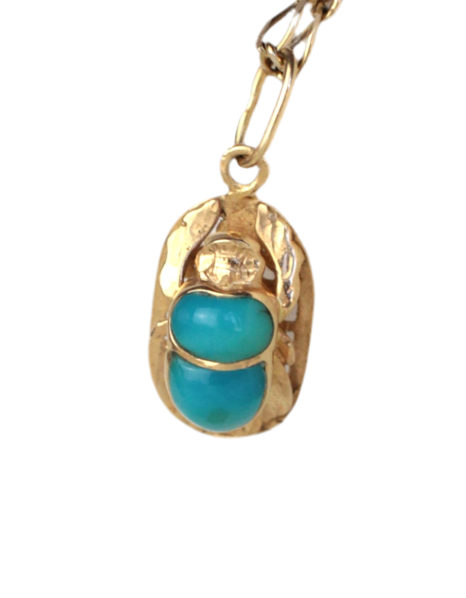 Vintage Egyptian Beetle Pendant in Turquoise and 18k Gold