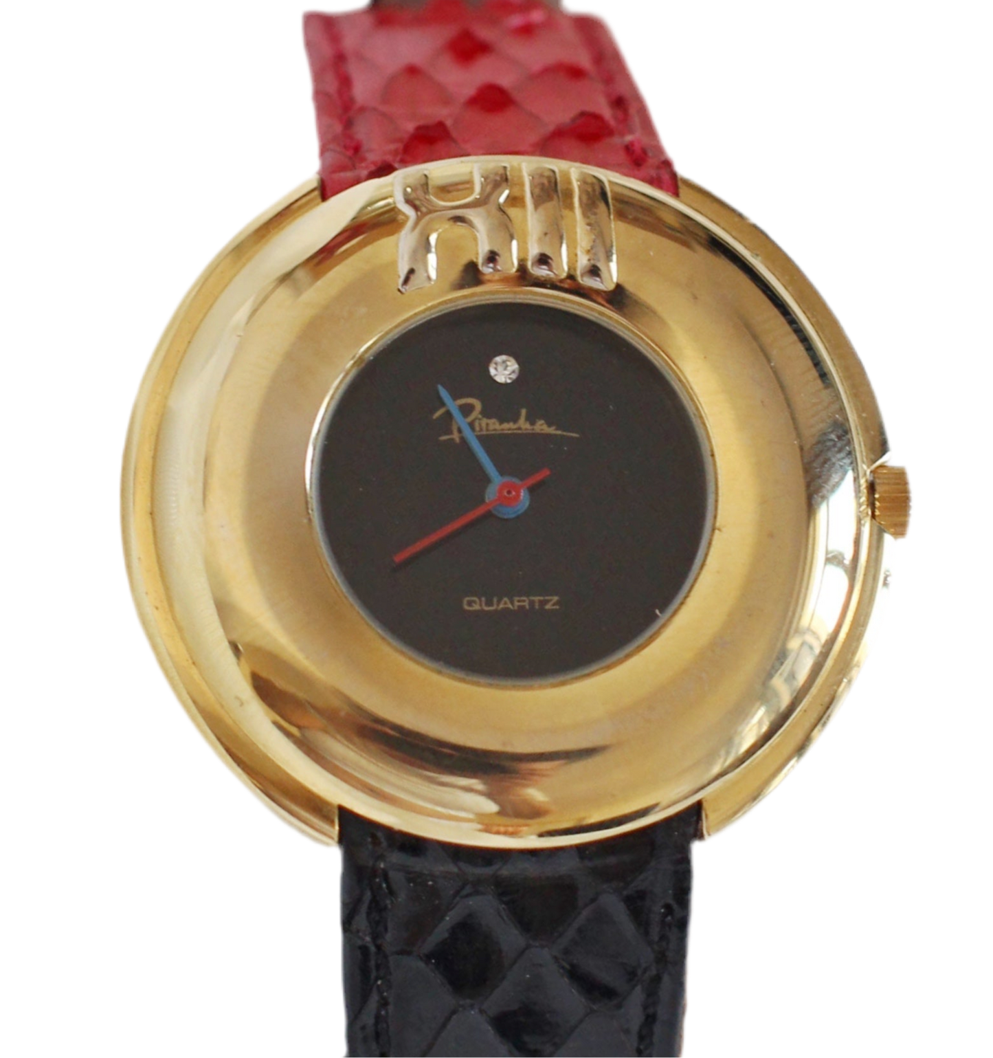 Vintage 1980s Piranha Watch with Two-Tone Python-Effect Leather Strap