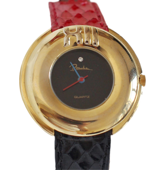 Vintage 1980s Piranha Watch with Two-Tone Python-Effect Leather Strap