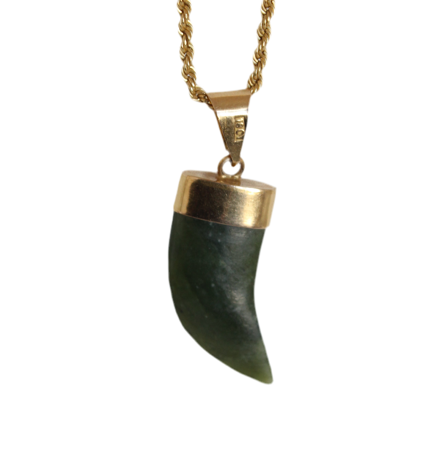 Vintage 18K Gold & Jade Horn Pendant – 1970s Statement Piece