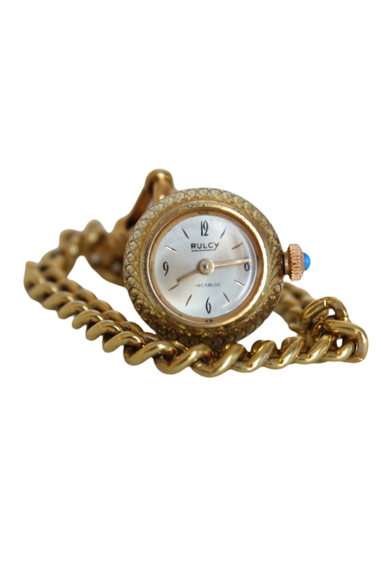 Rulcy Vintage Ball Pendant Watch – Hand-Engraved with Blue Stone Crown