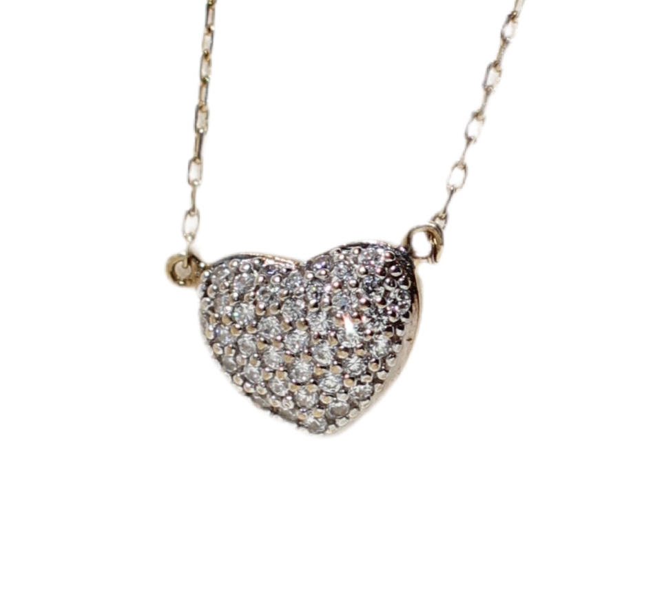 Delicate 9k Gold Necklace with Pavé Heart Pendant