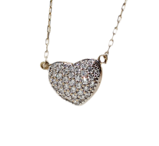 Delicate 9k Gold Necklace with Pavé Heart Pendant