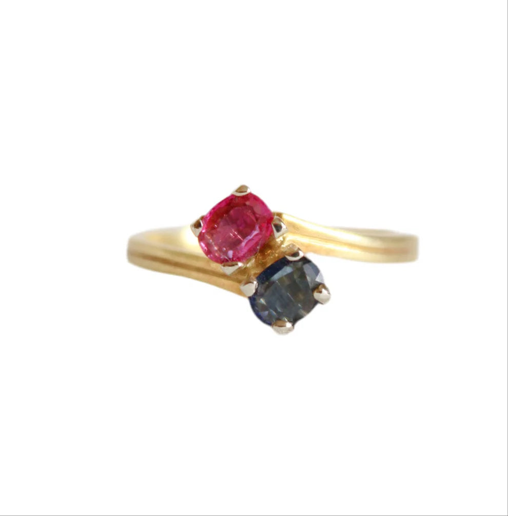 "Toi et Moi" Ring – Pink & Blue Sapphire Duo in 18k White Gold