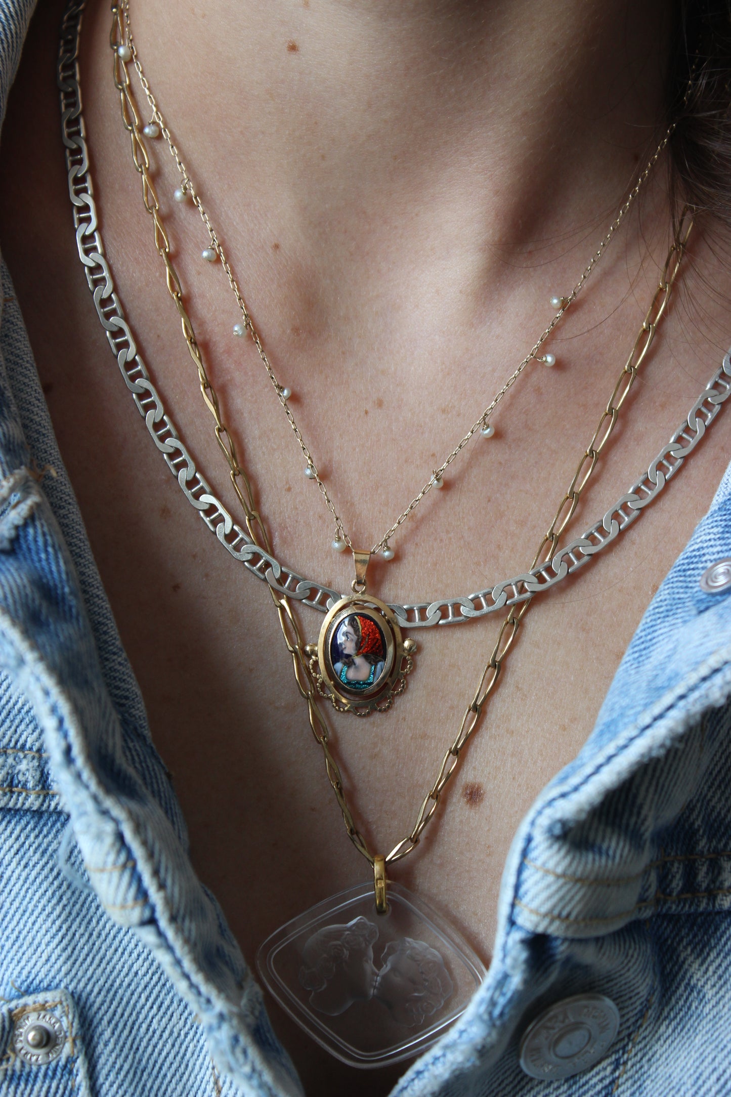 Rare 18k Gold Pendant with Hand-Painted Enamel by S. Leperon