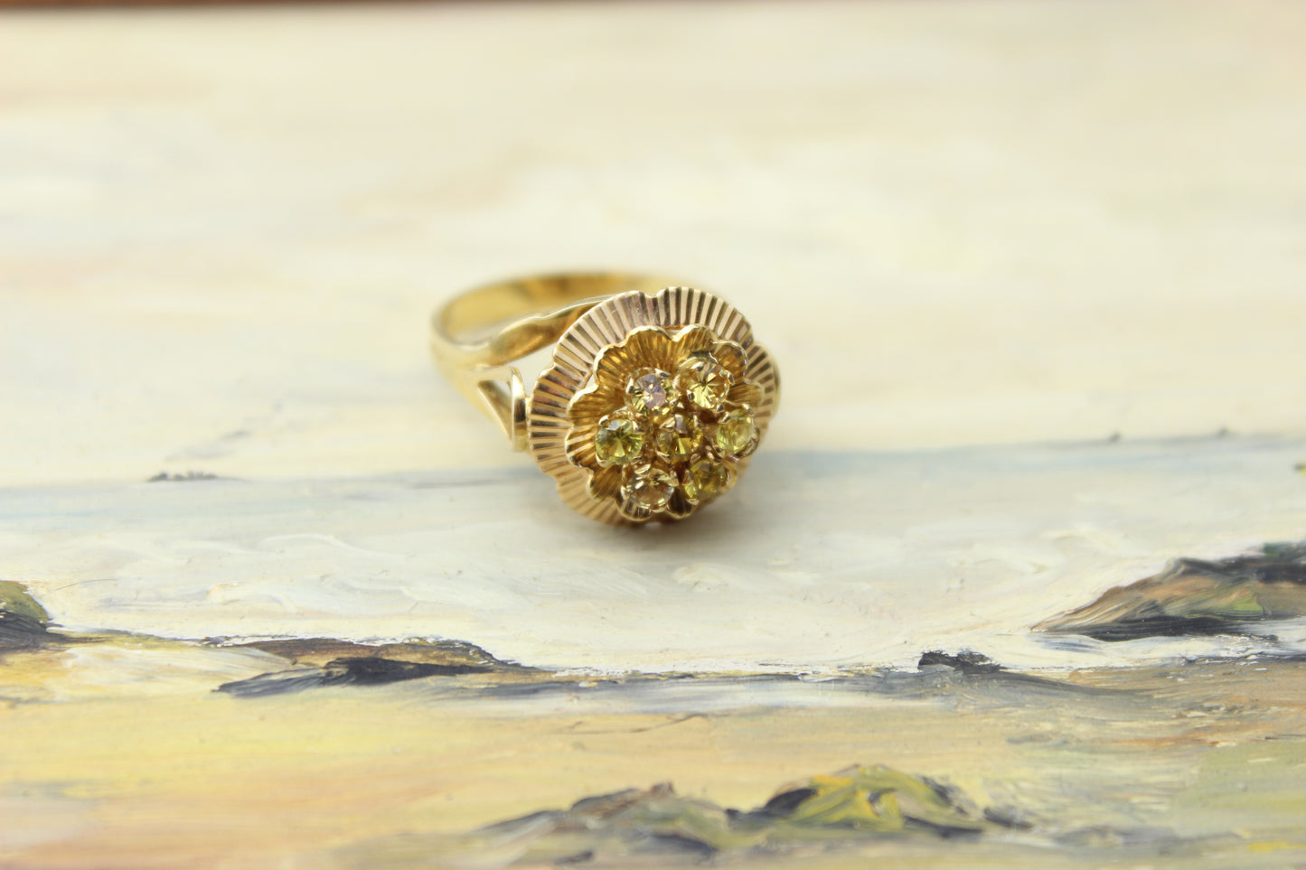 Vintage 1960s 18k Gold Citrines Flower Ring