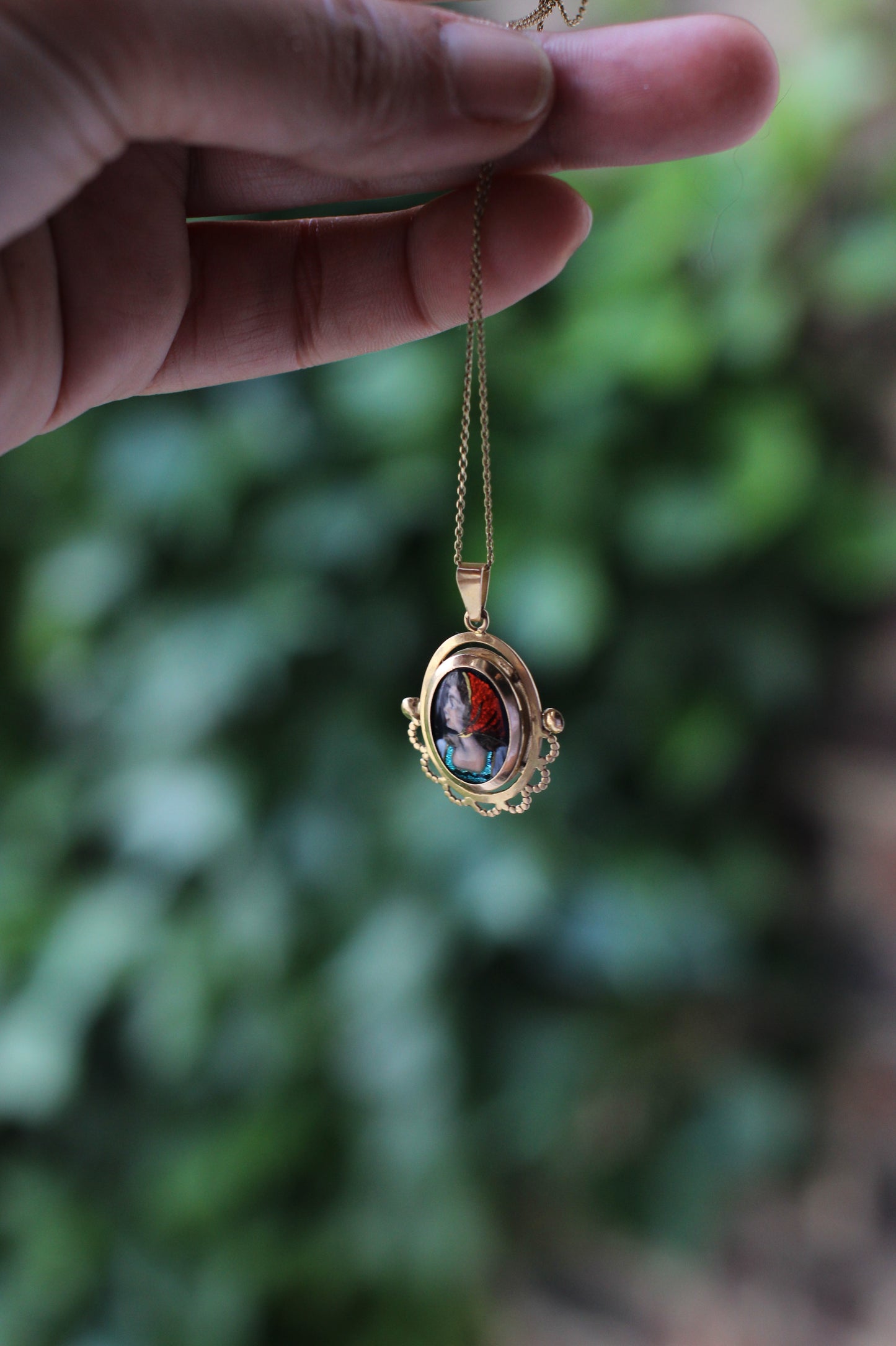 Rare 18k Gold Pendant with Hand-Painted Enamel by S. Leperon