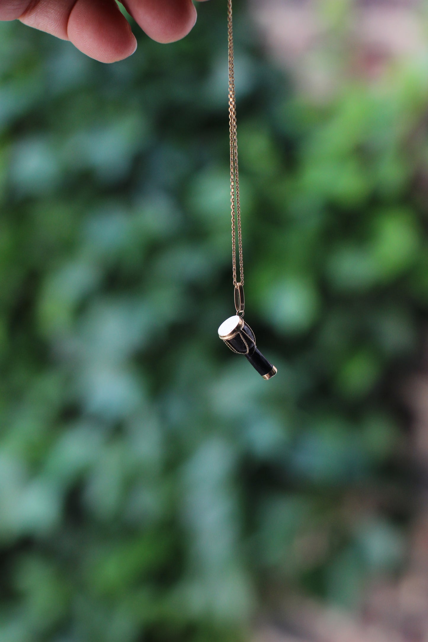 Antique 18K Gold and Ebony Wood Pendant with Micro Filigree