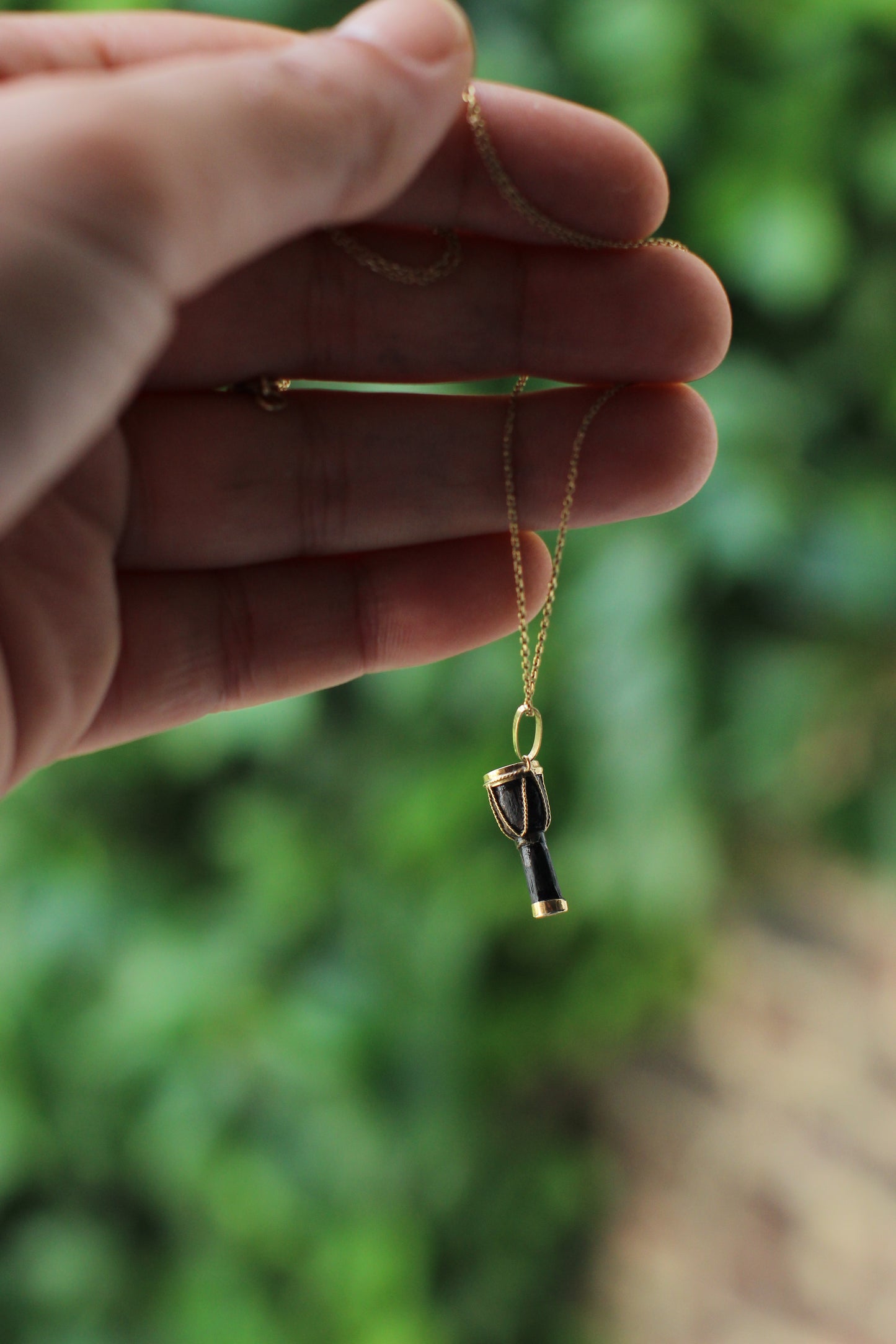 Antique 18K Gold and Ebony Wood Pendant with Micro Filigree