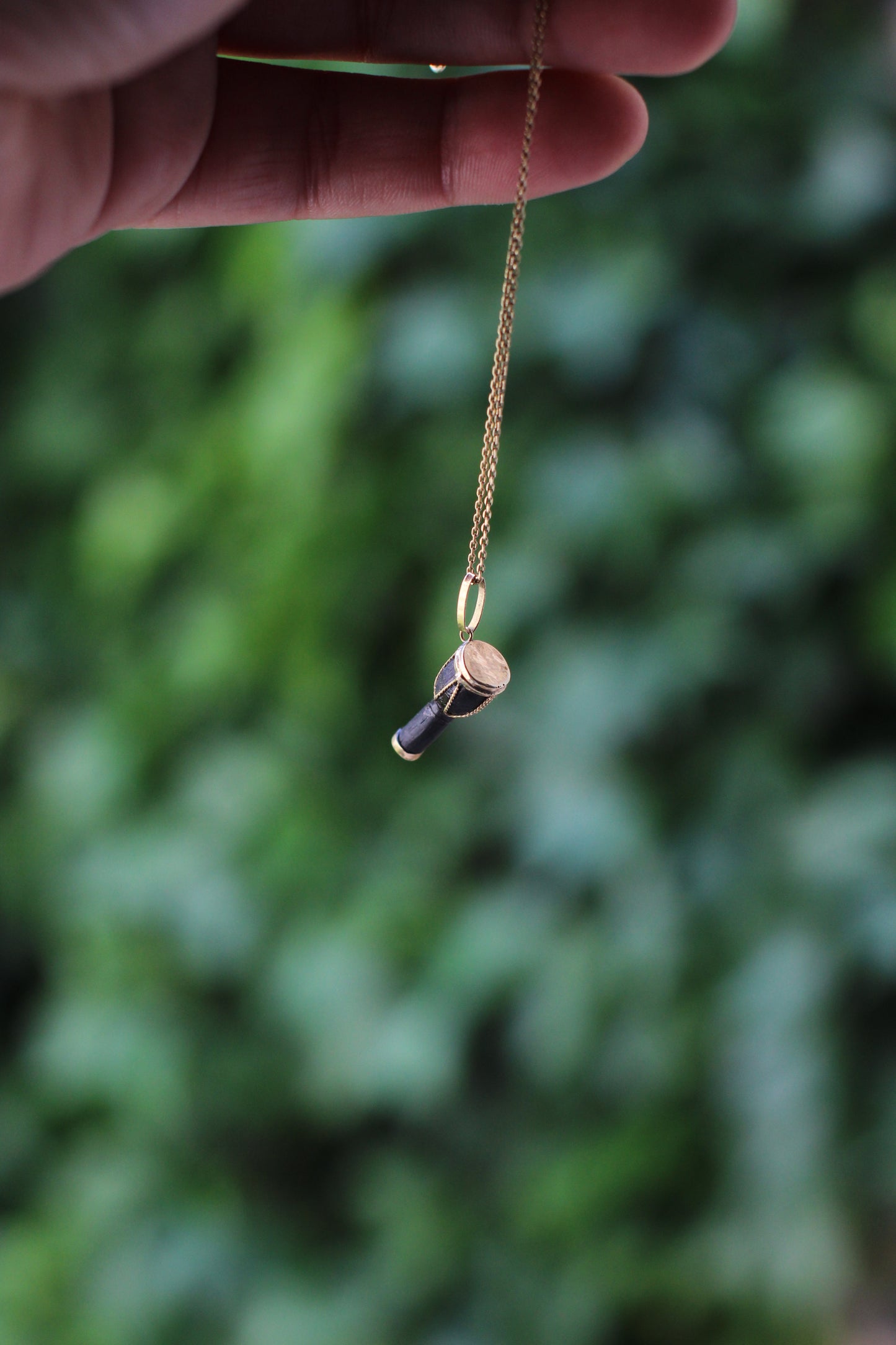 Antique 18K Gold and Ebony Wood Pendant with Micro Filigree