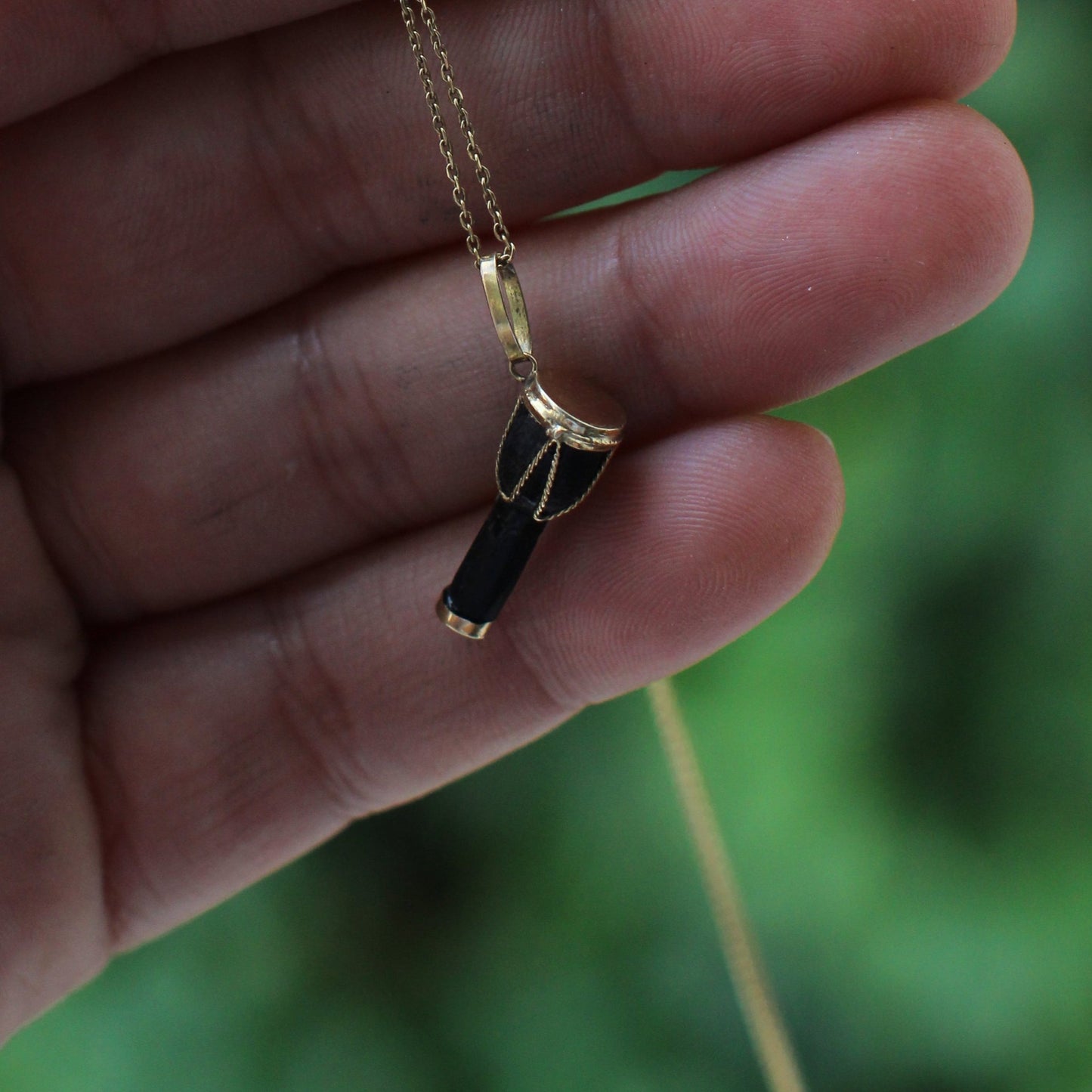 Antique 18K Gold and Ebony Wood Pendant with Micro Filigree