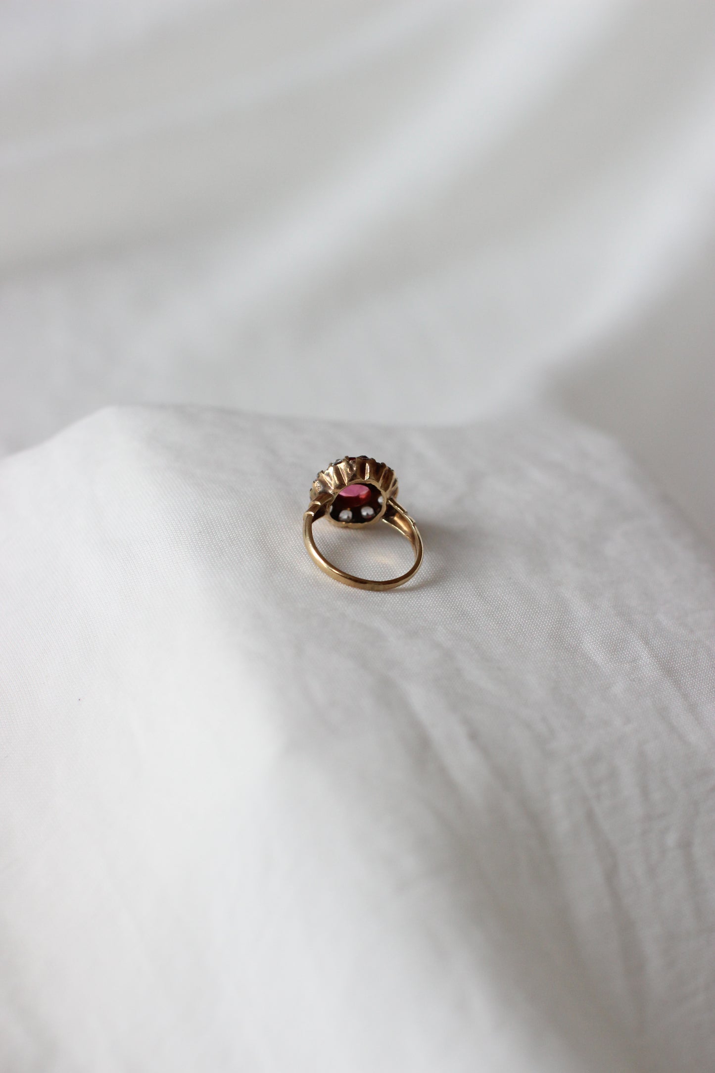 Vintage 1960s 10k Gold Pink Tourmaline and White Sapphire "Flower" Ring