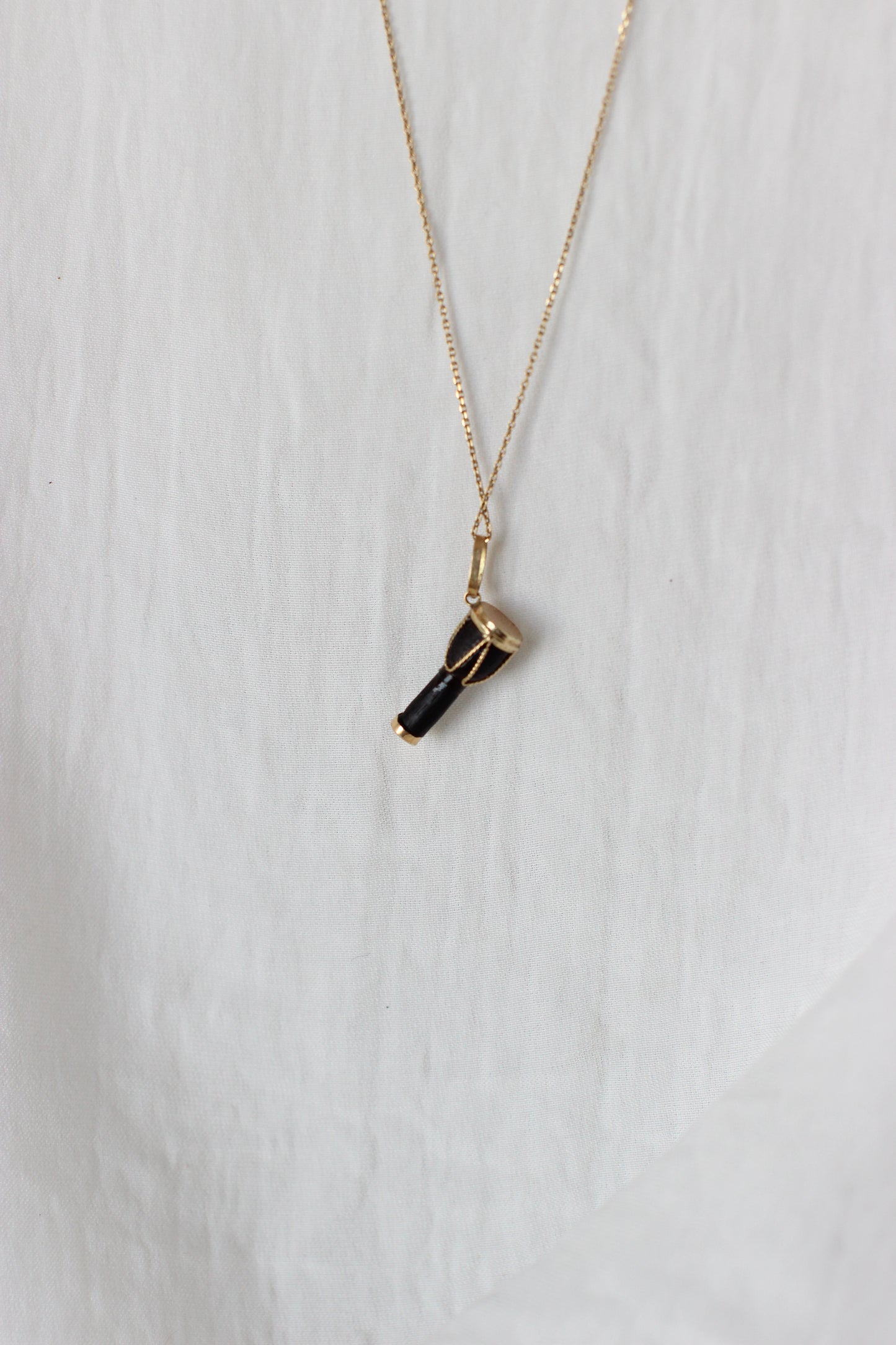 Antique 18K Gold and Ebony Wood Pendant with Micro Filigree