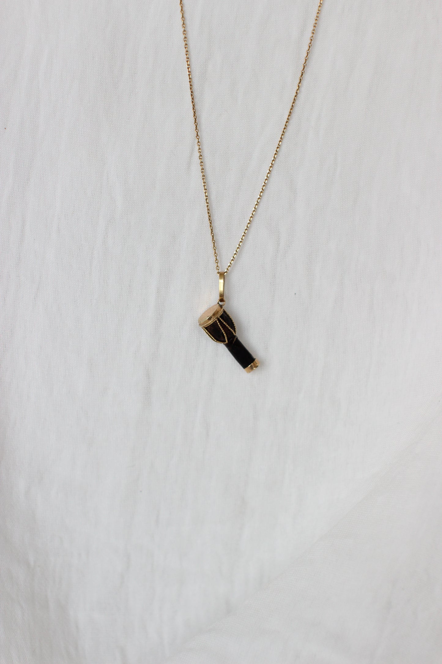 Antique 18K Gold and Ebony Wood Pendant with Micro Filigree
