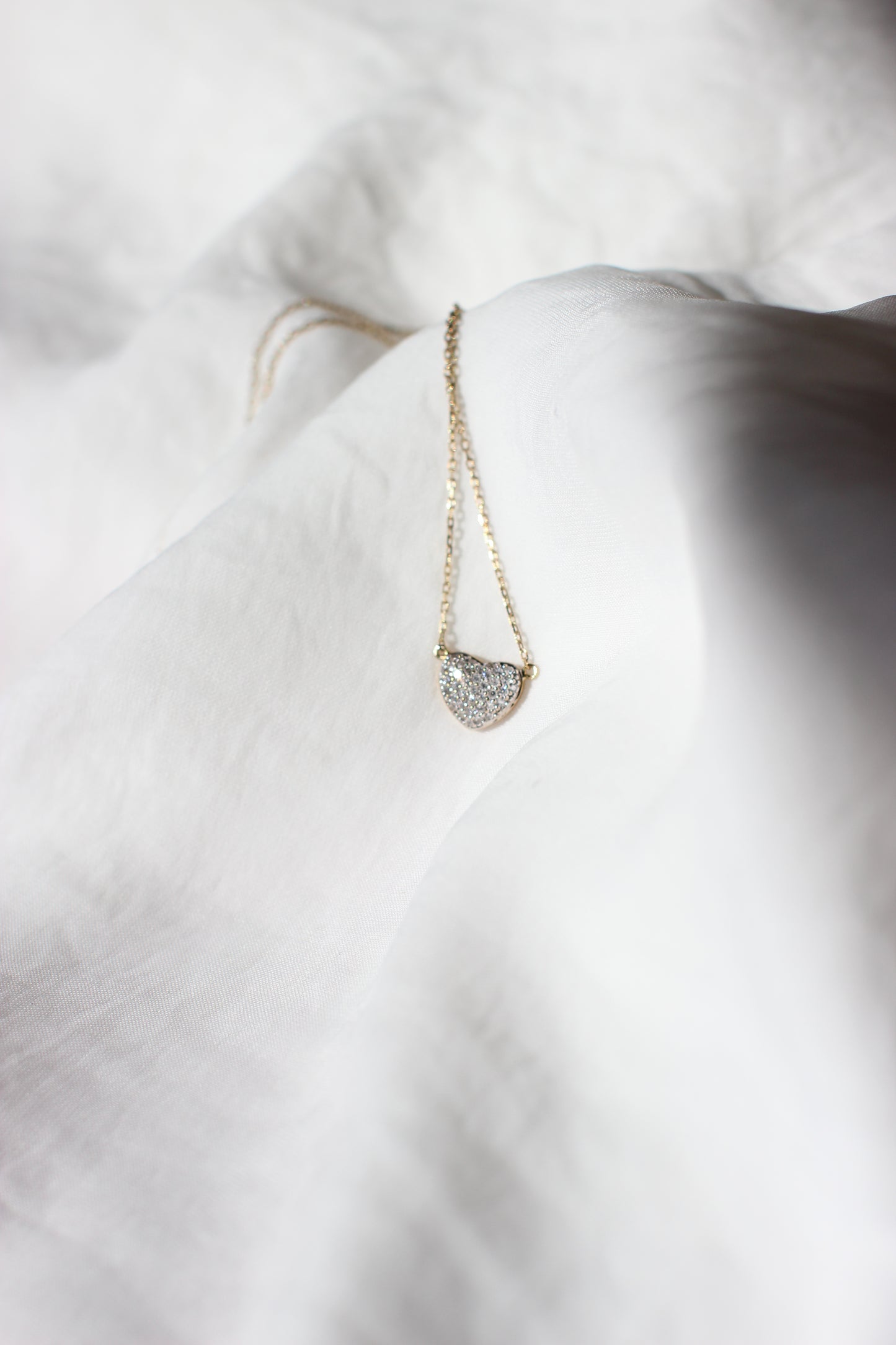 Delicate 9k Gold Necklace with Pavé Heart Pendant