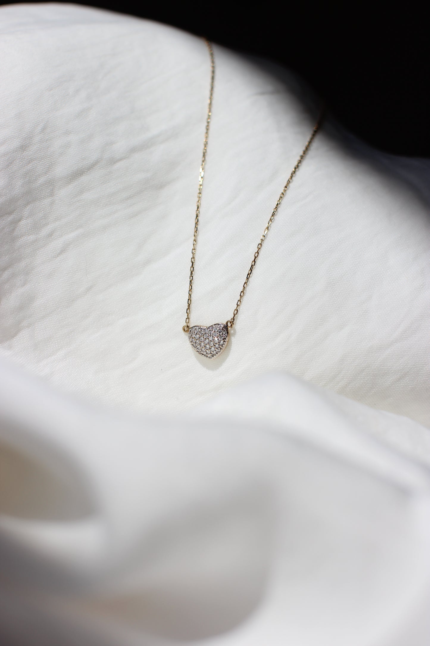 Delicate 9k Gold Necklace with Pavé Heart Pendant