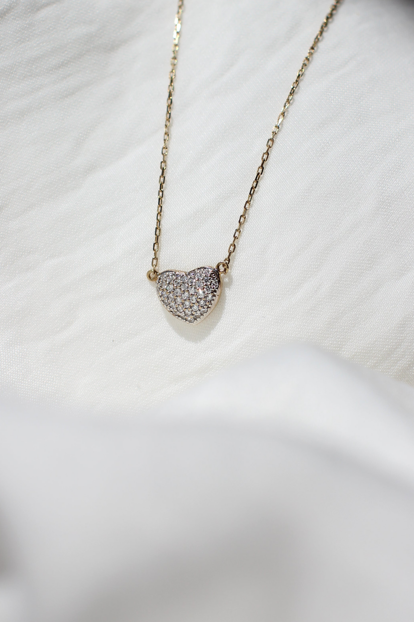 Delicate 9k Gold Necklace with Pavé Heart Pendant