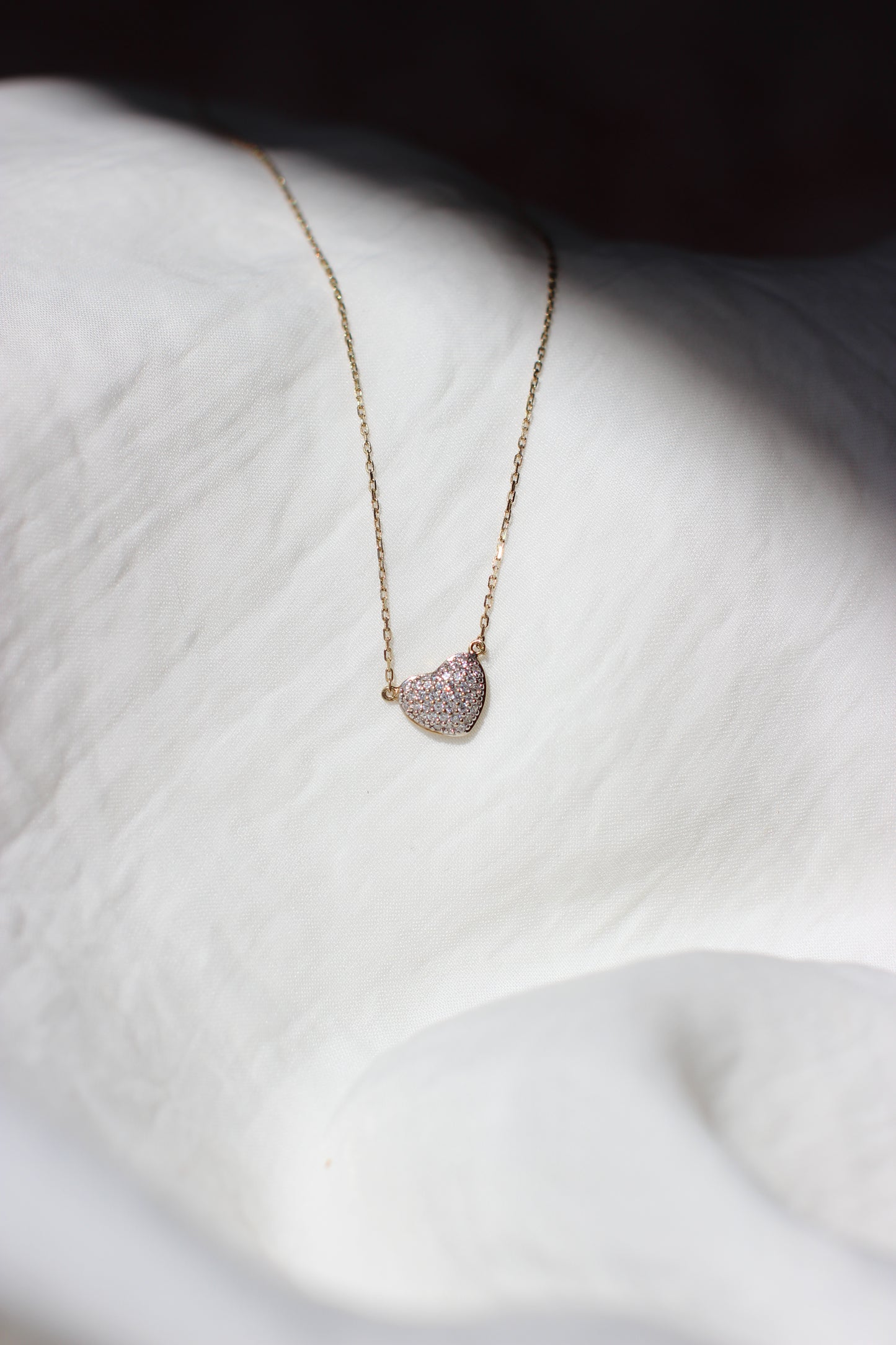 Delicate 9k Gold Necklace with Pavé Heart Pendant