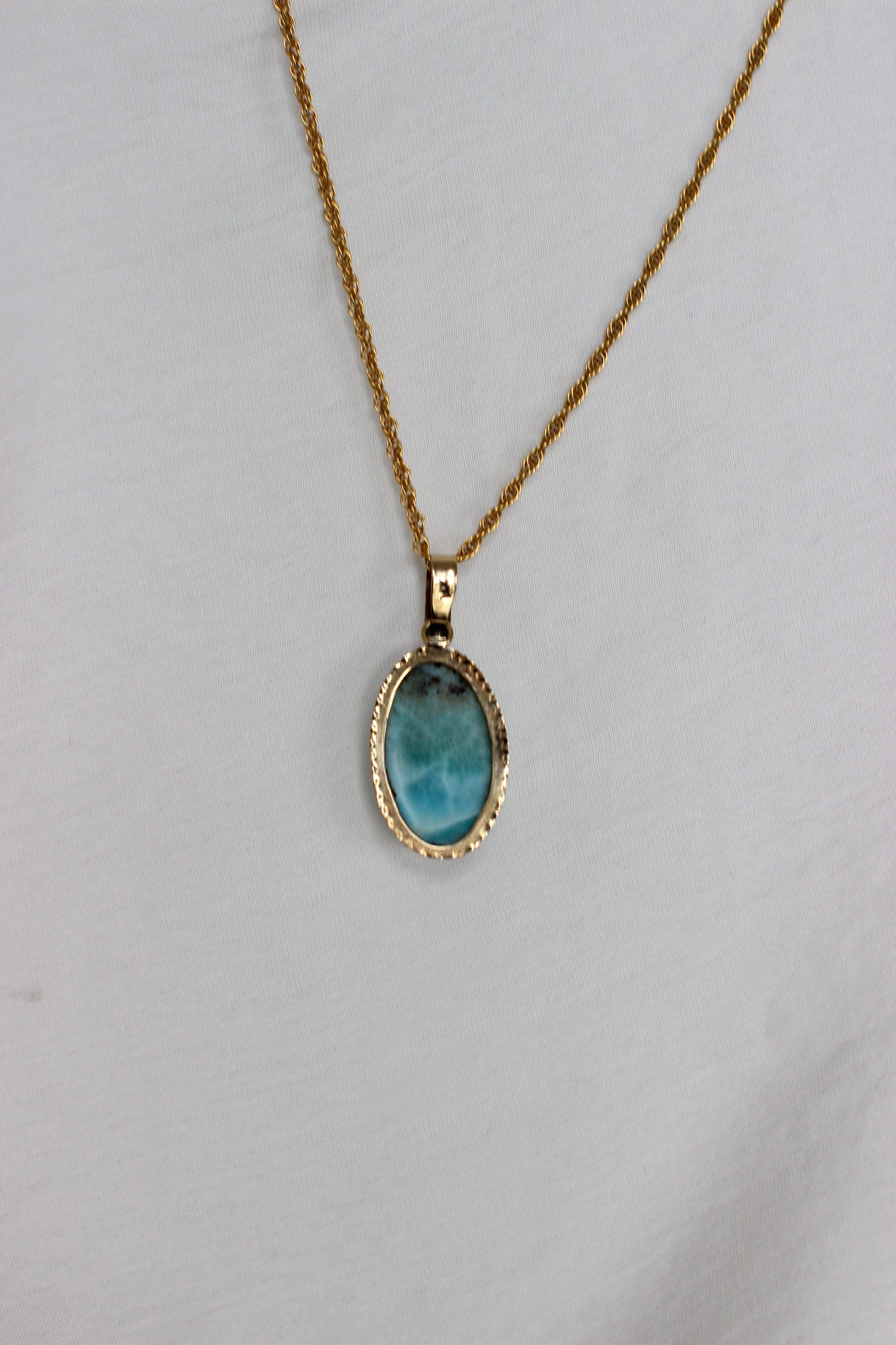 Antique 14k yellow gold & Larimar "The Atlantis Stone"