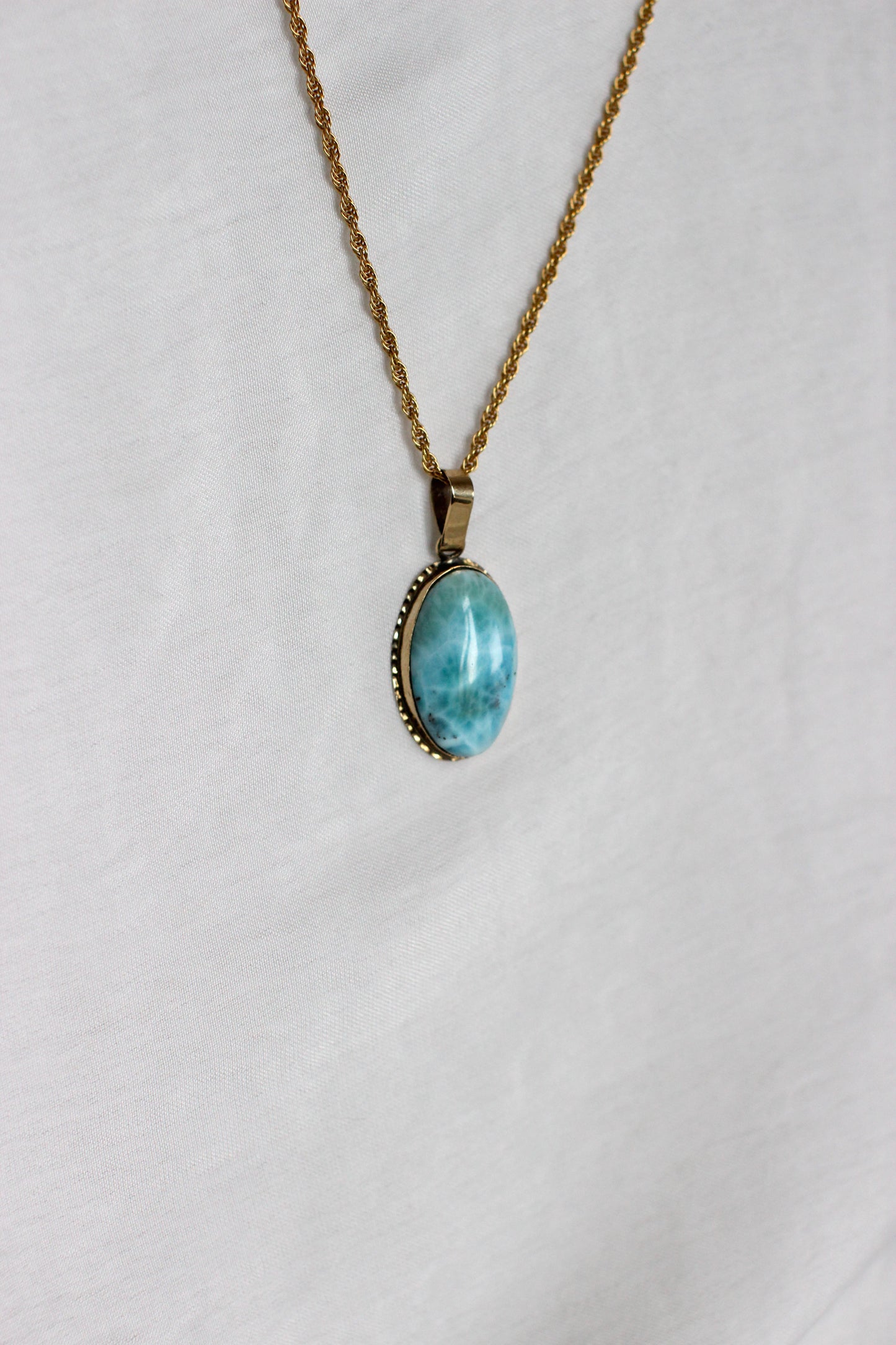 Antique 14k yellow gold & Larimar "The Atlantis Stone"