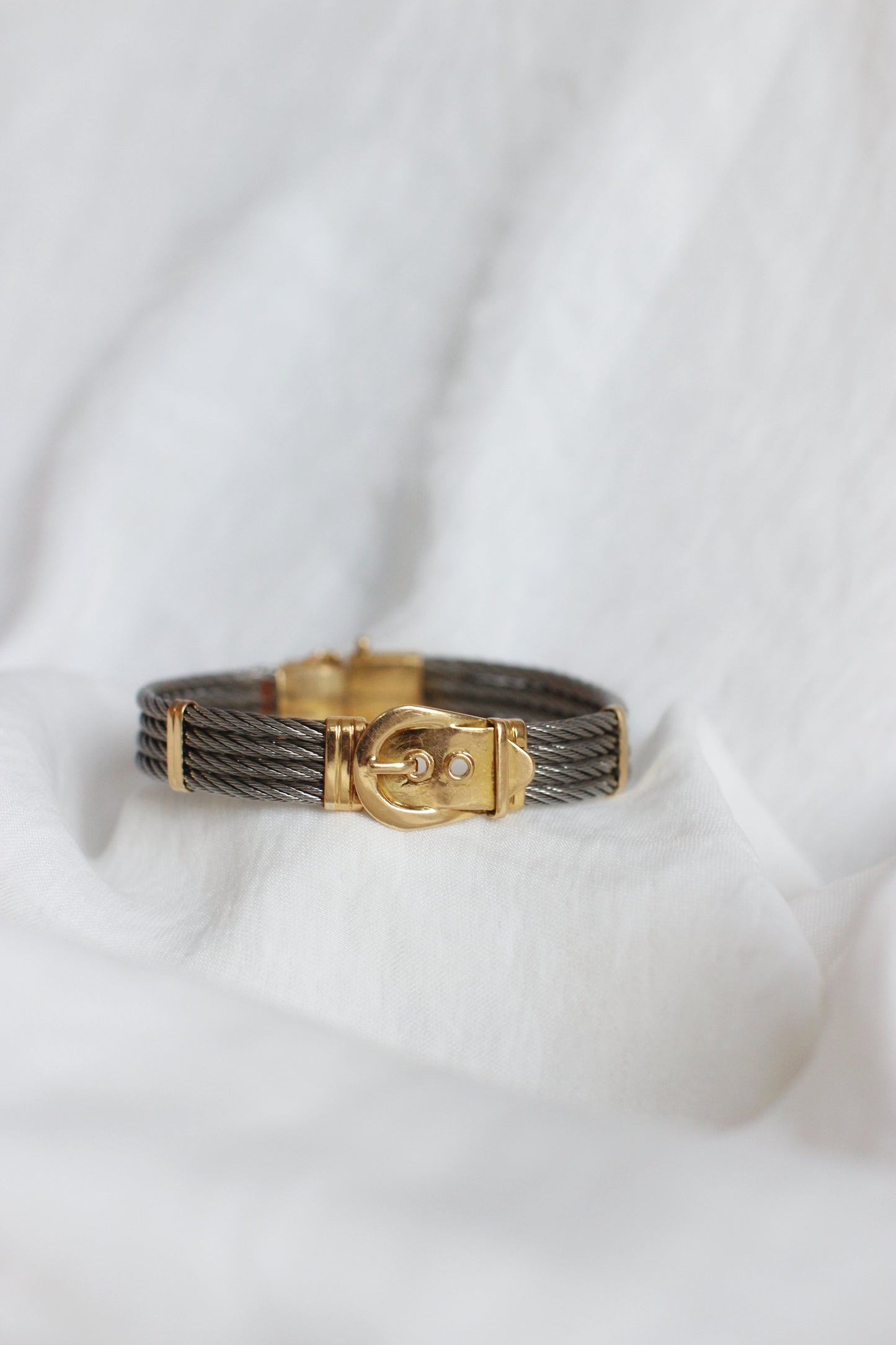 1980's Vintage Massive 18k Gold & Breaded Steel "Belt" Bangle Bracelet