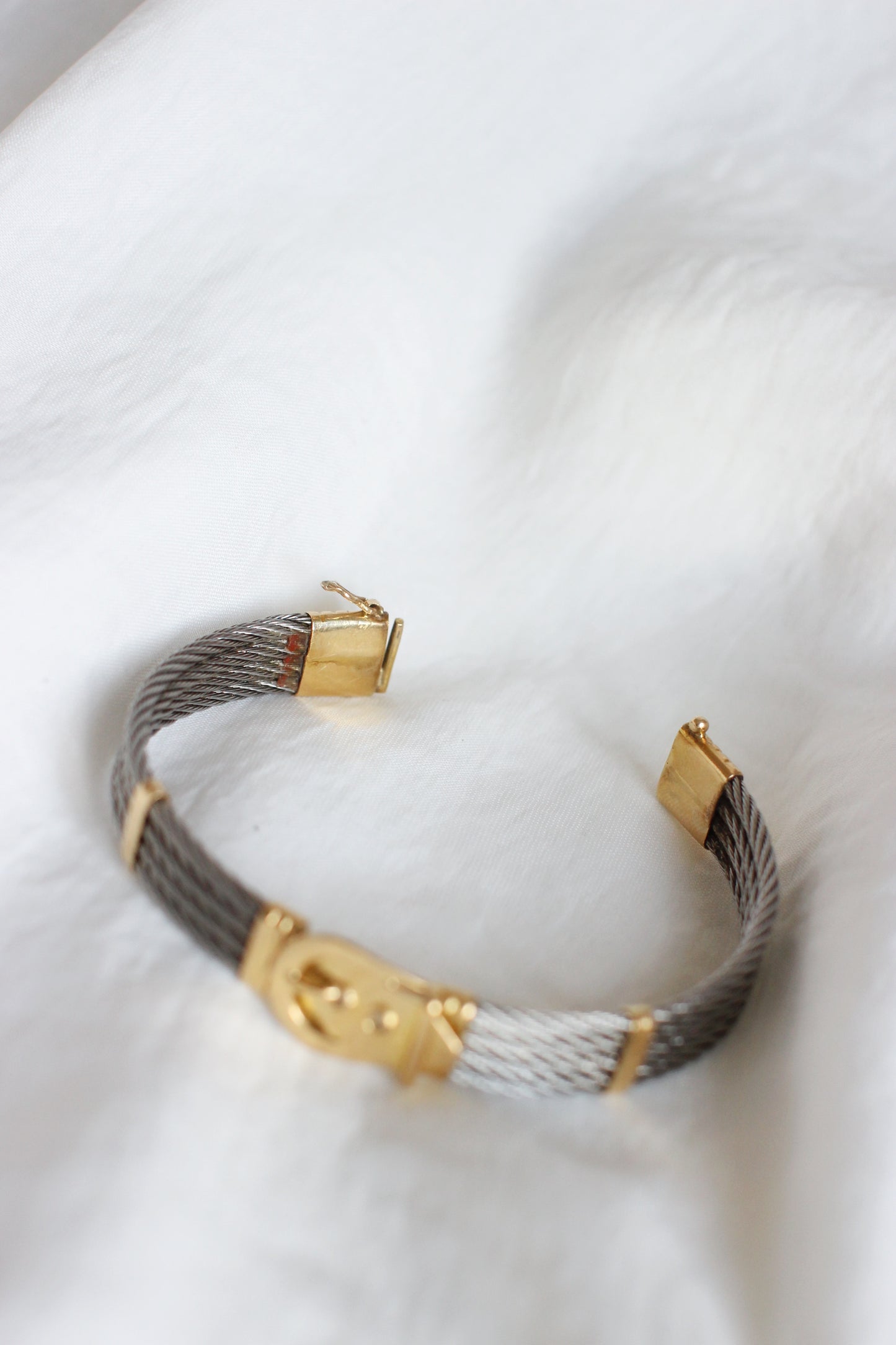 1980's Vintage Massive 18k Gold & Breaded Steel "Belt" Bangle Bracelet