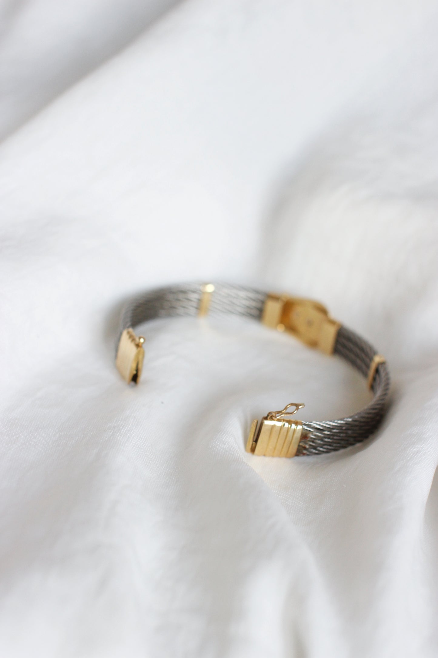 1980's Vintage Massive 18k Gold & Breaded Steel "Belt" Bangle Bracelet