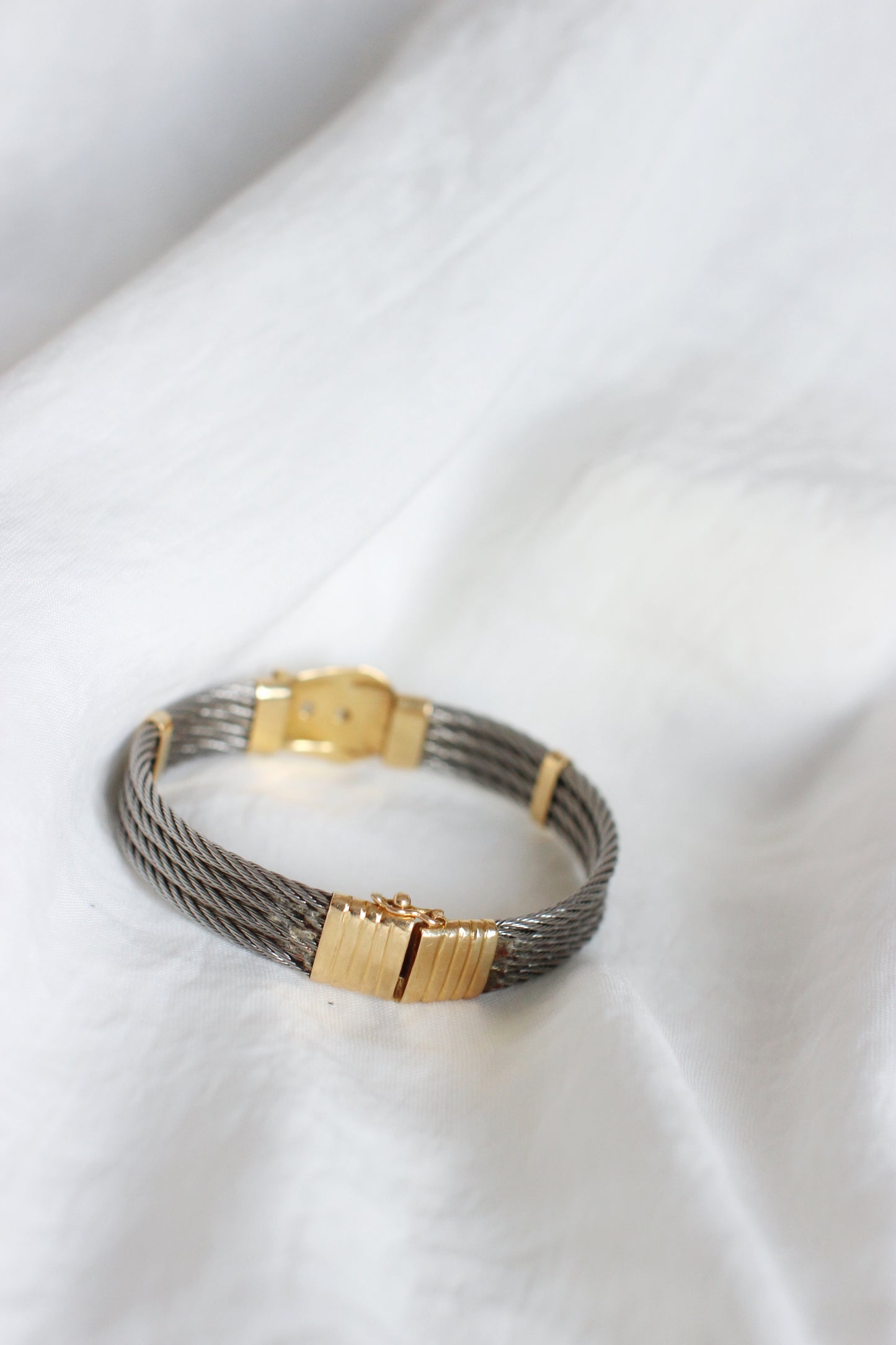 1980's Vintage Massive 18k Gold & Breaded Steel "Belt" Bangle Bracelet