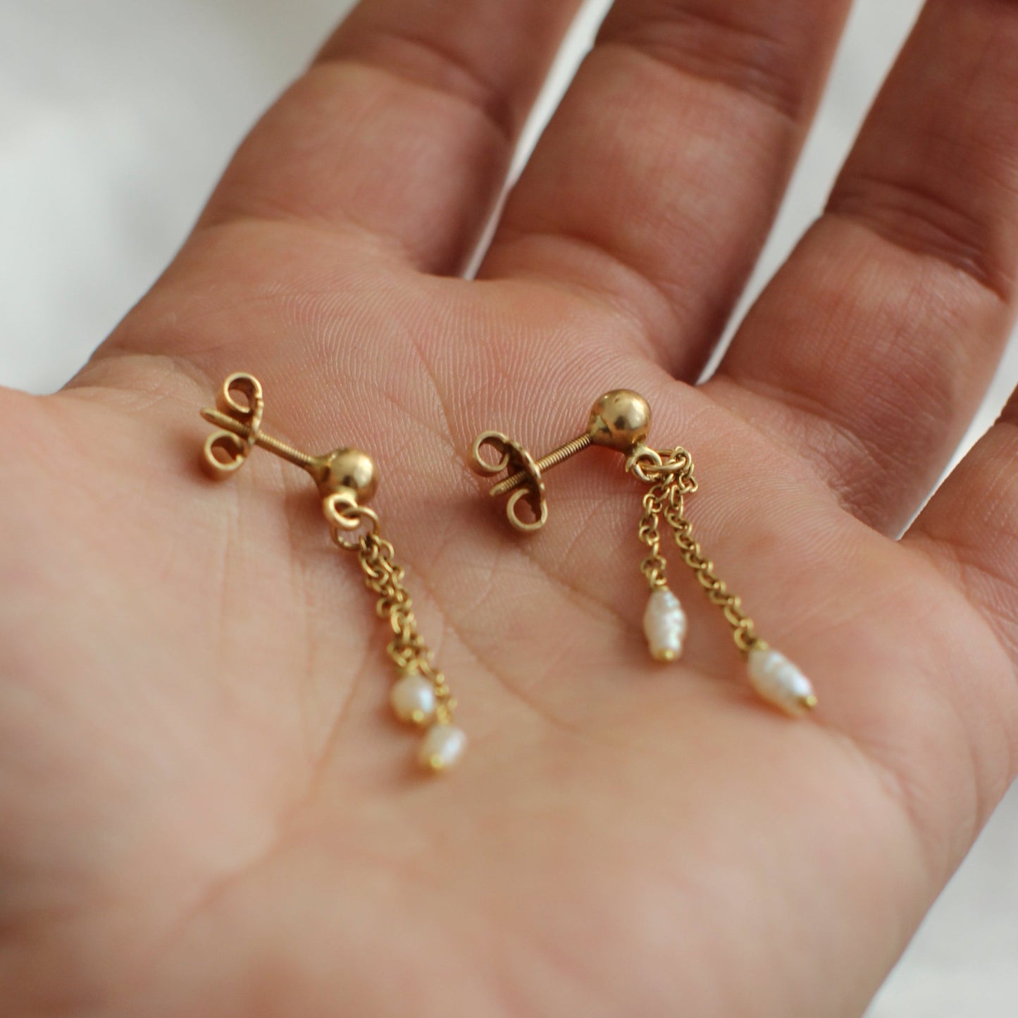 1980's 18k Yellow Gold and Pearls Earrings