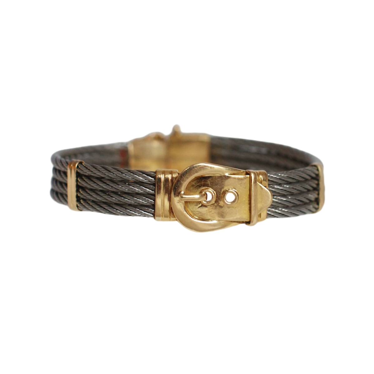 1980's Vintage Massive 18k Gold & Breaded Steel "Belt" Bangle Bracelet