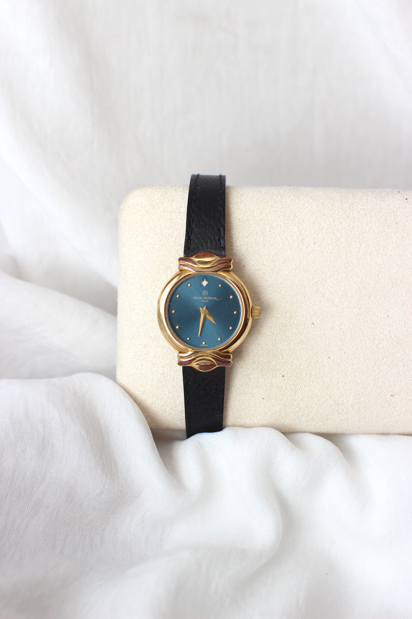 Rare Vintage Michel Herbelin Paris Watch with Petrol Blue Dial