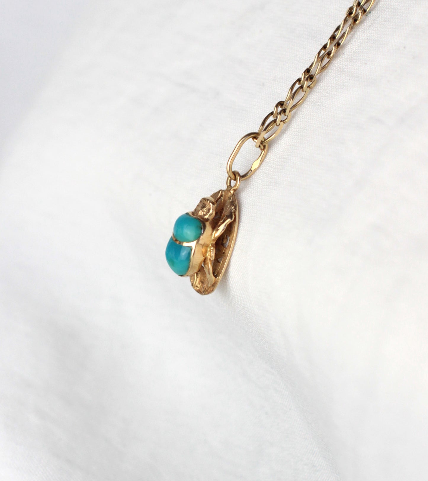 Vintage Egyptian Beetle Pendant in Turquoise and 18k Gold