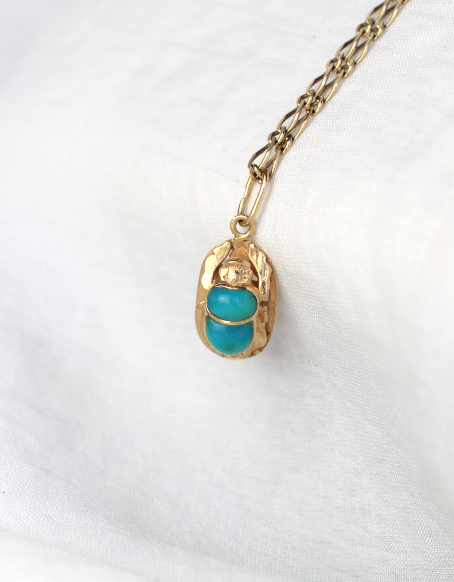 Vintage Egyptian Beetle Pendant in Turquoise and 18k Gold