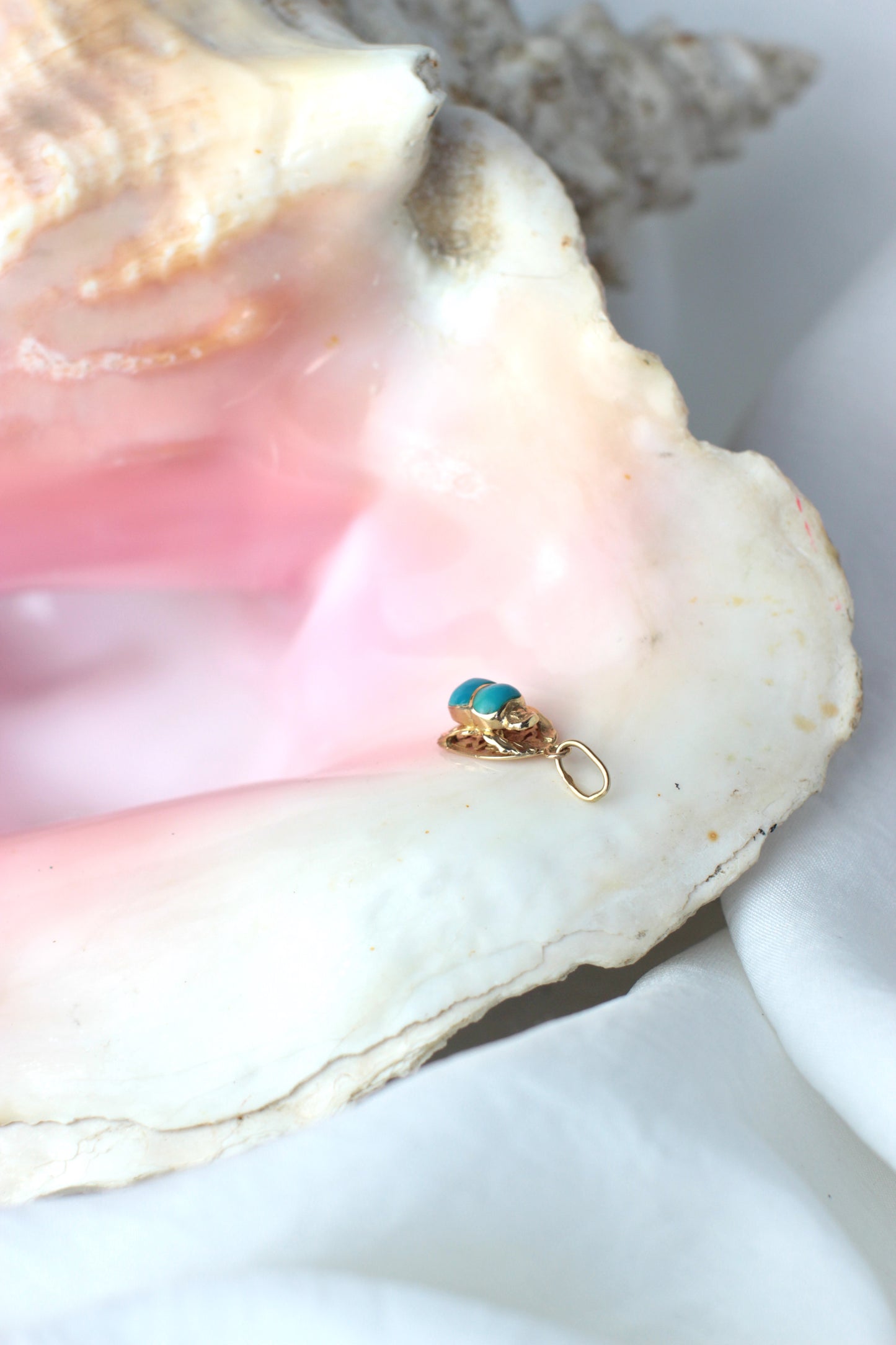 Vintage Egyptian Beetle Pendant in Turquoise and 18k Gold