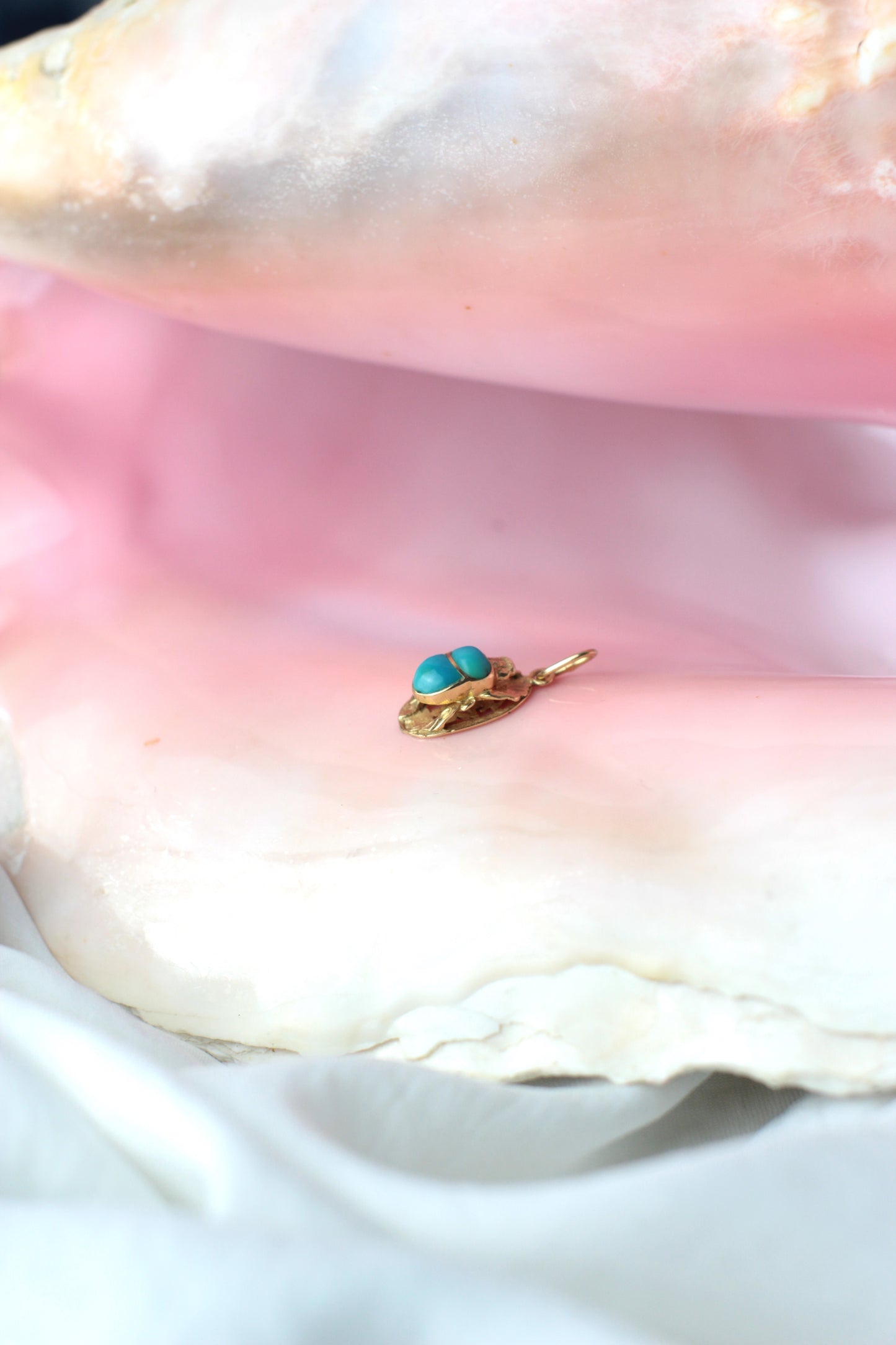 Vintage Egyptian Beetle Pendant in Turquoise and 18k Gold