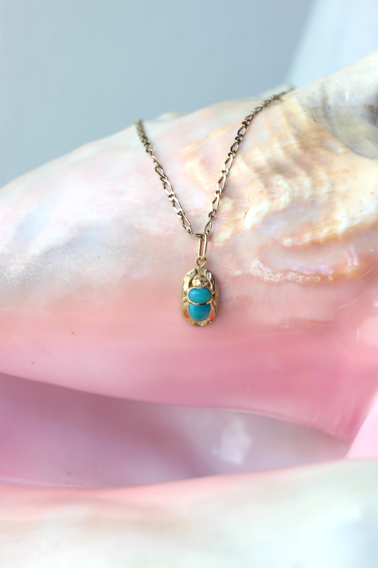 Vintage Egyptian Beetle Pendant in Turquoise and 18k Gold