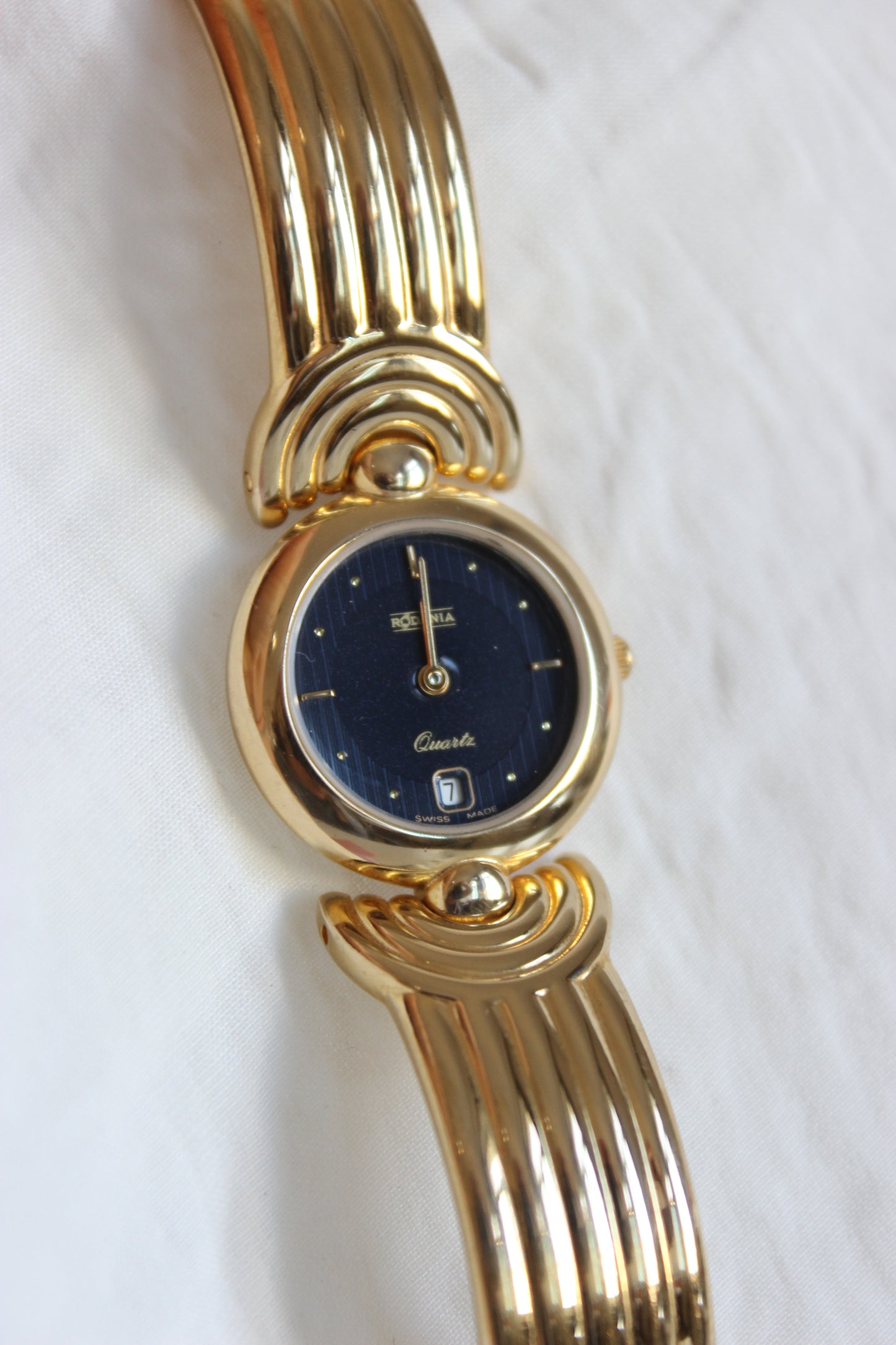 Vintage Rodania Art Deco-Inspired Watch – Steel & Gold-Plated with Starry Blue Dial