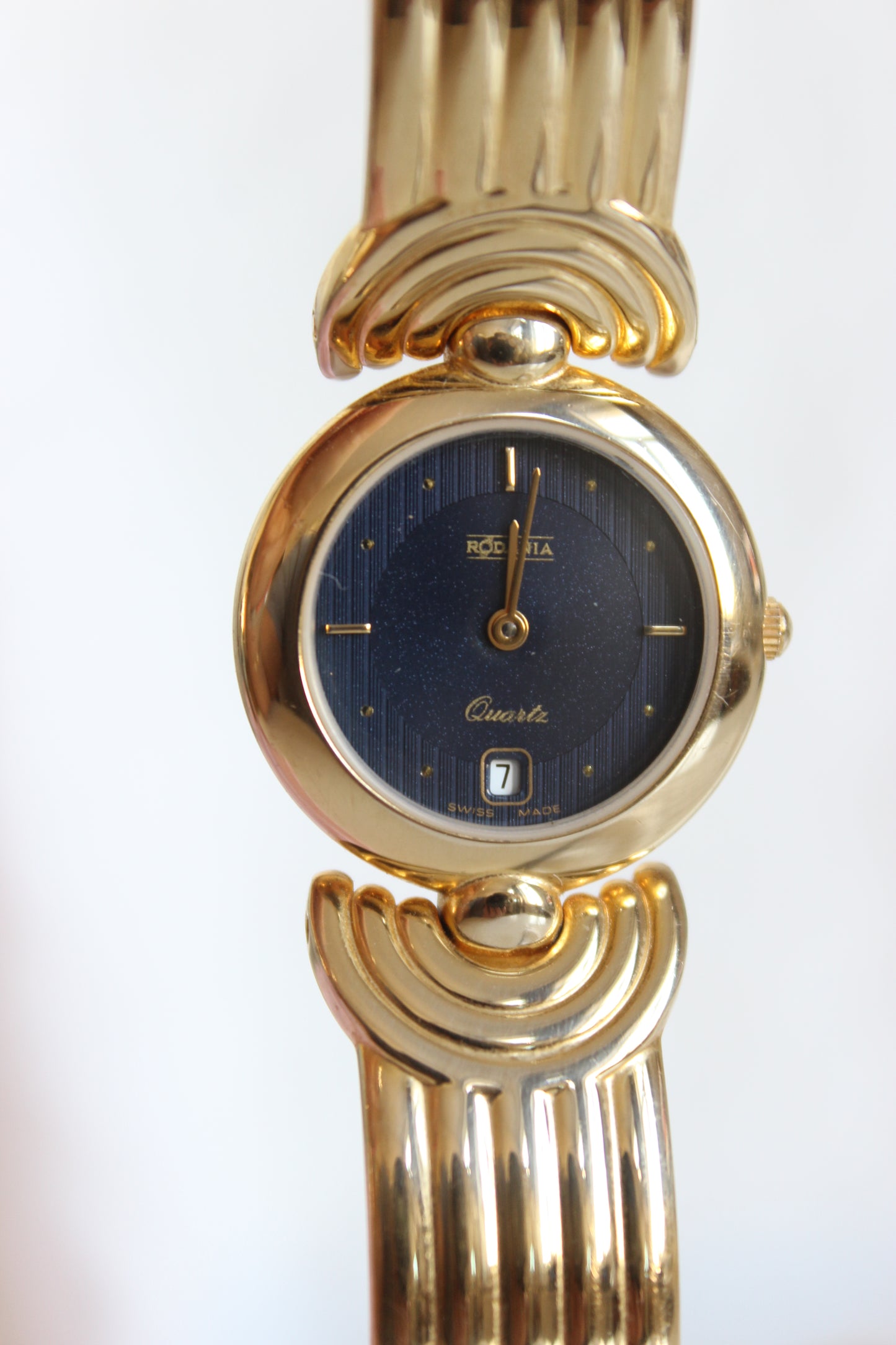 Vintage Rodania Art Deco-Inspired Watch – Steel & Gold-Plated with Starry Blue Dial