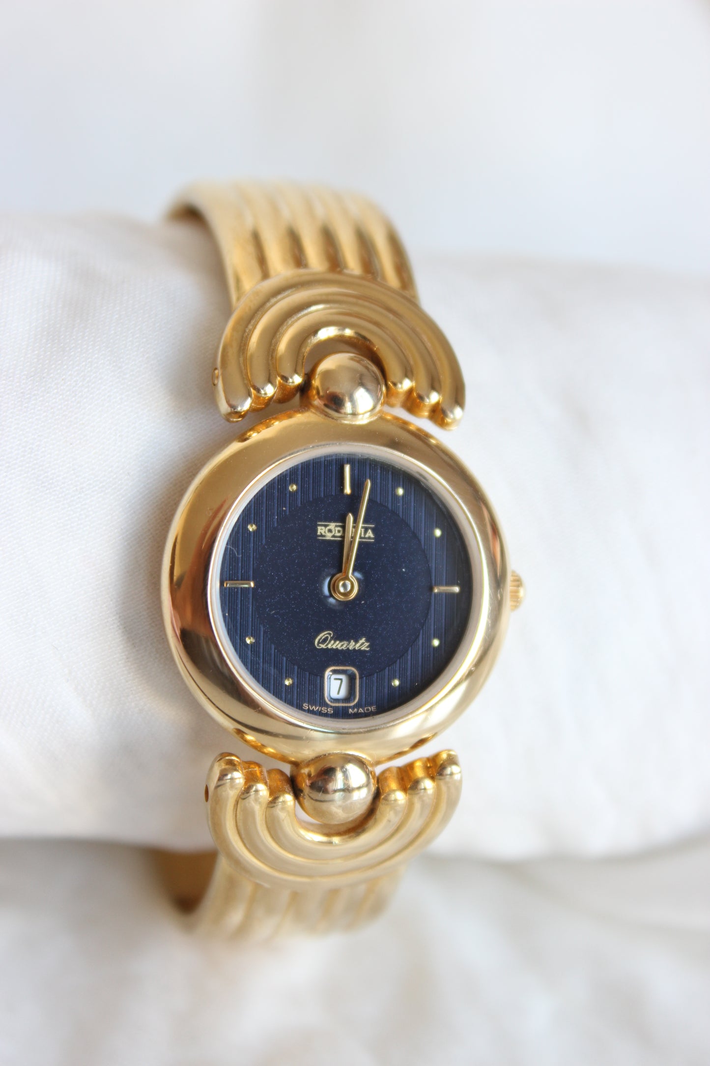 Vintage Rodania Art Deco-Inspired Watch – Steel & Gold-Plated with Starry Blue Dial