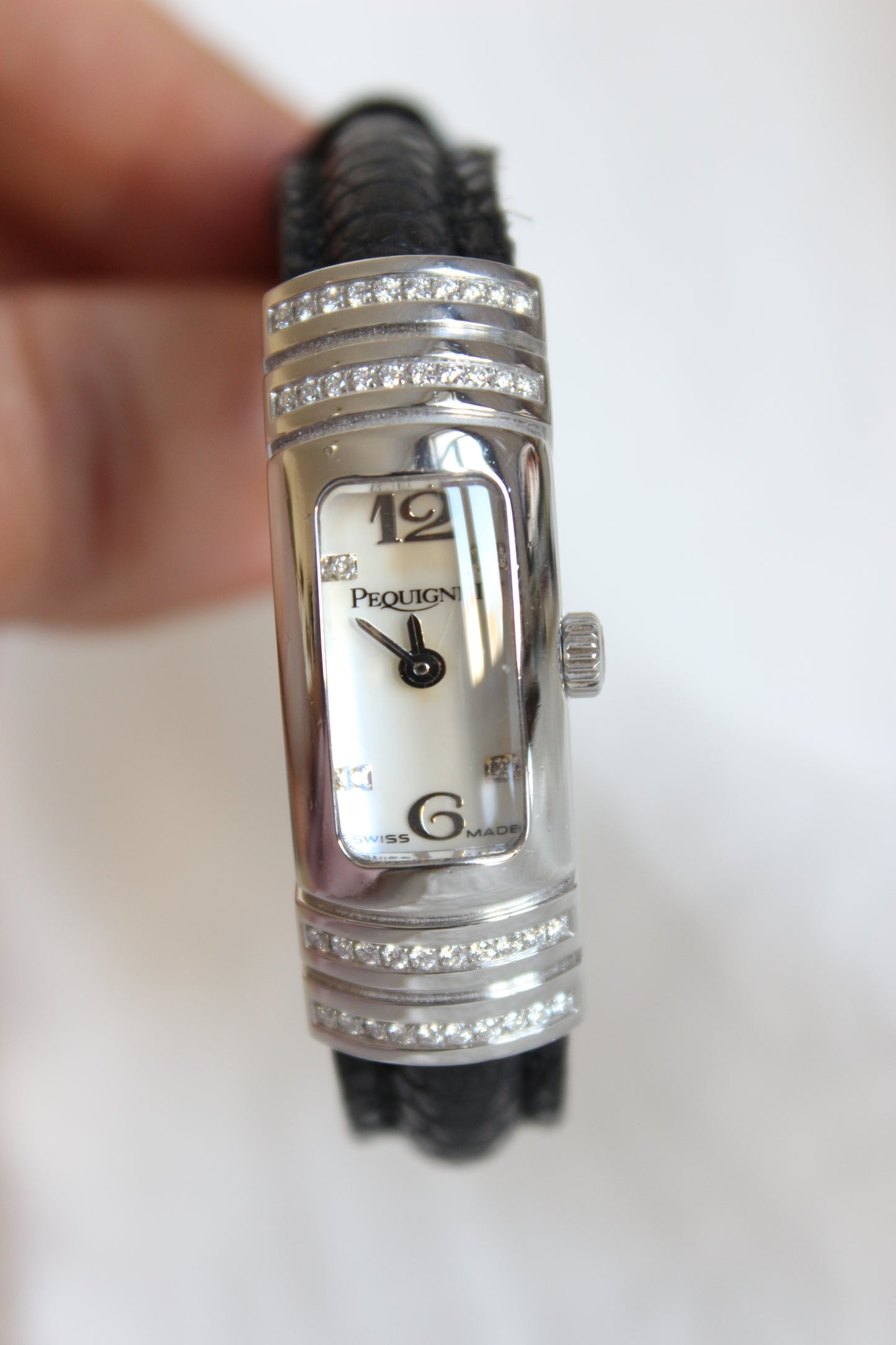 Pequignet Massai Watch – Diamond-Encrusted Steel Case with Mother-of-Pearl Dial